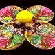 Vintage Vallauris A.M. plate – quadrilobed enamelled bowl with lemon – 50s