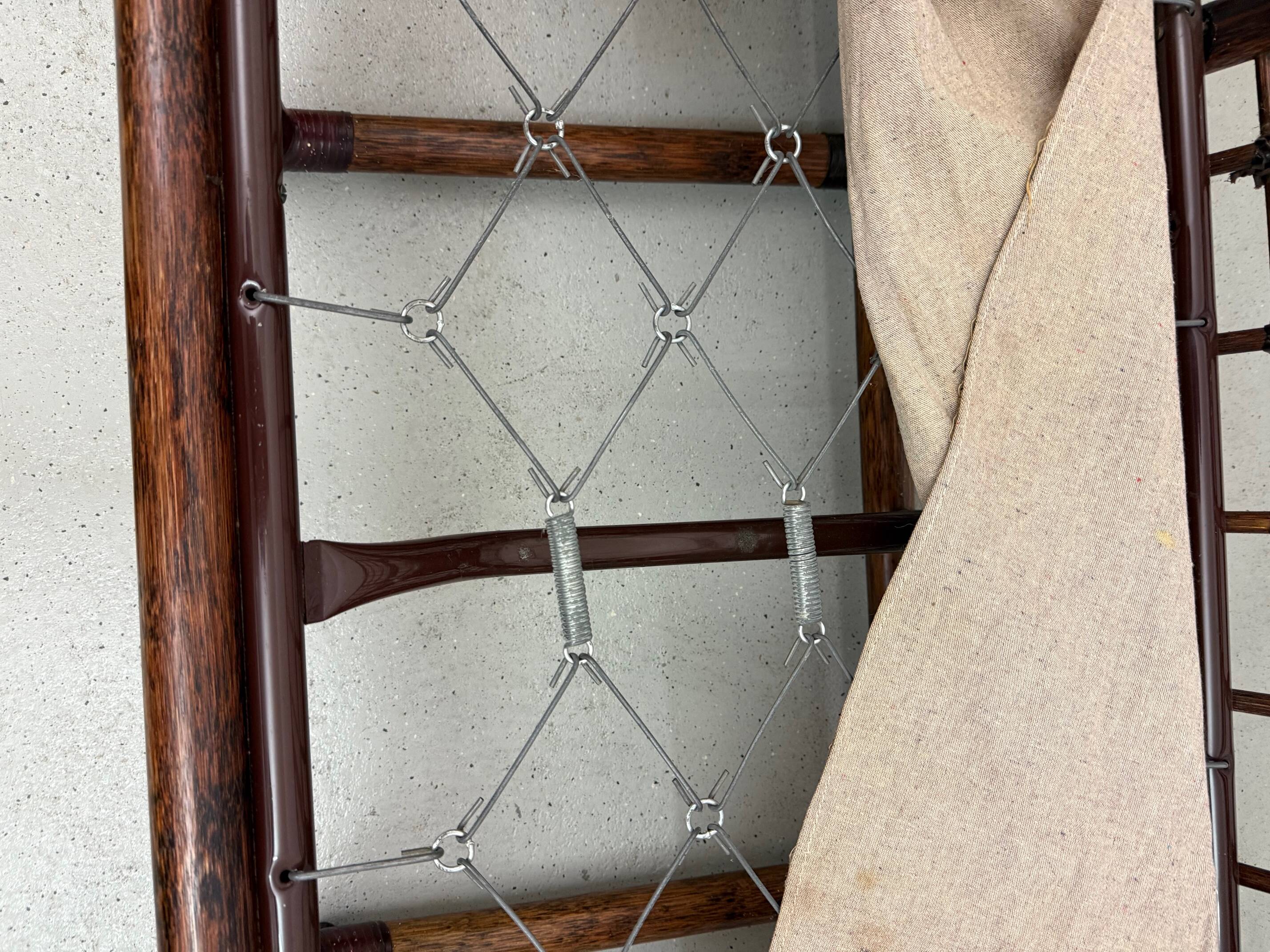 Canapé italien des années 1970 en bambou, rotin, laiton et tissu style Liberty