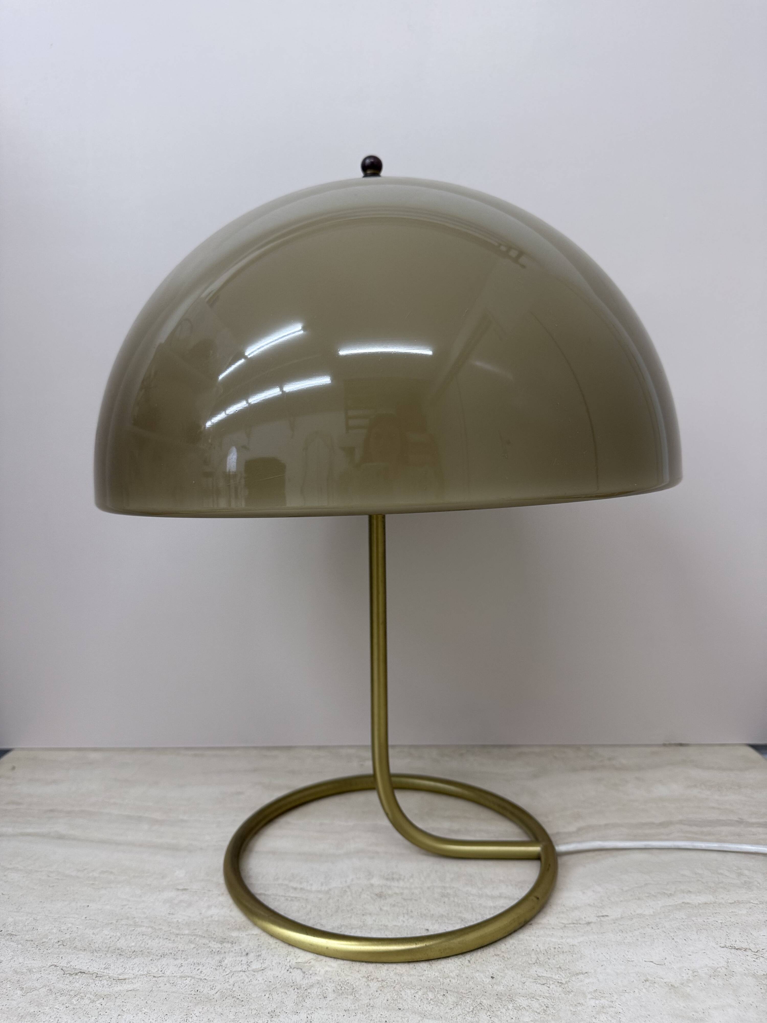 Vintage Mushroom table lamp with gold metal base , 1970s