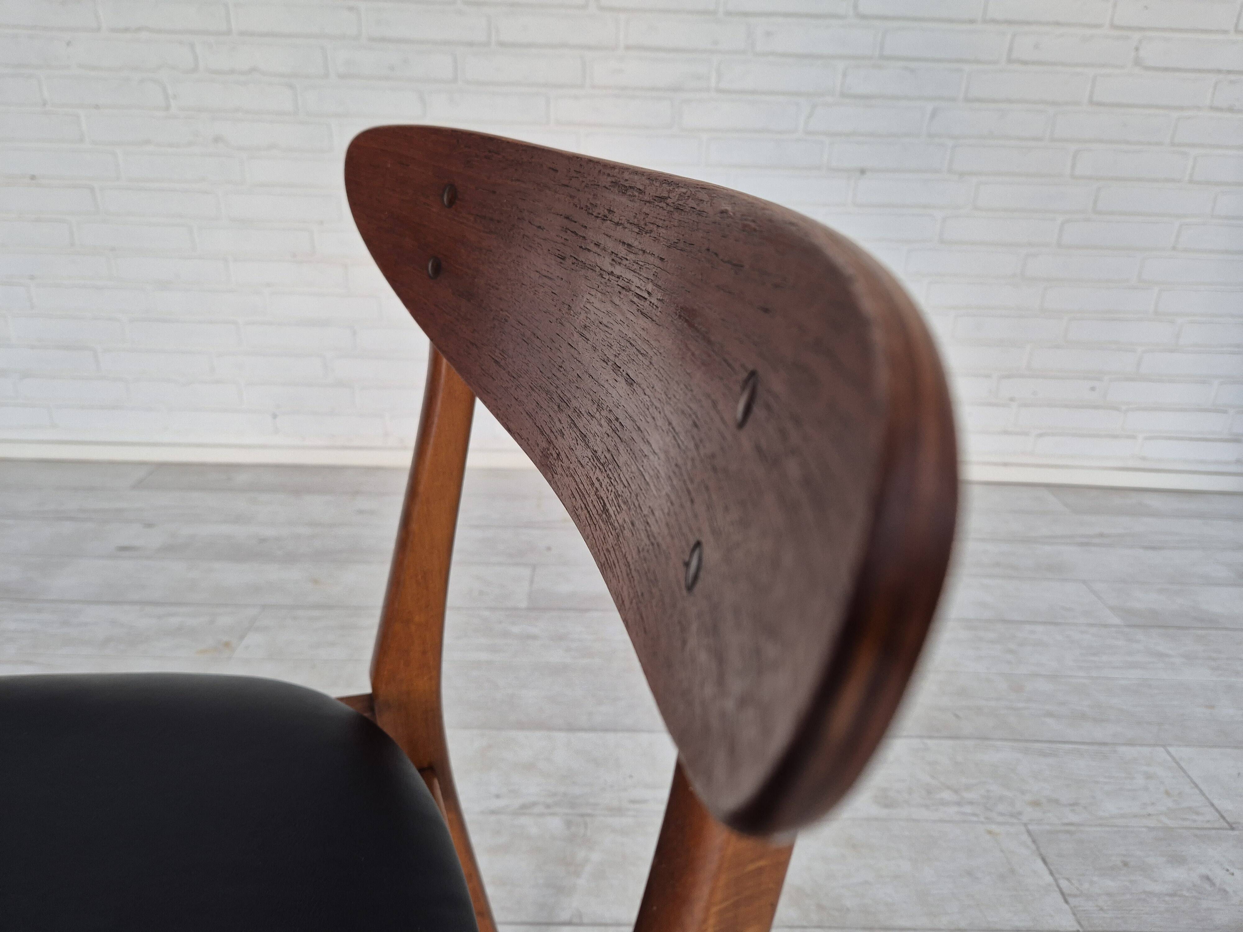 1960s, set of 4 Danish dining chairs by Farstrup, bent teak wood, reupholstered.
