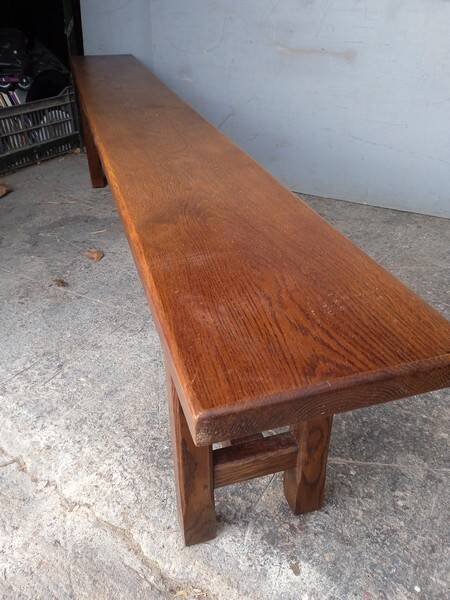Solid oak bench 2 meters period 1960