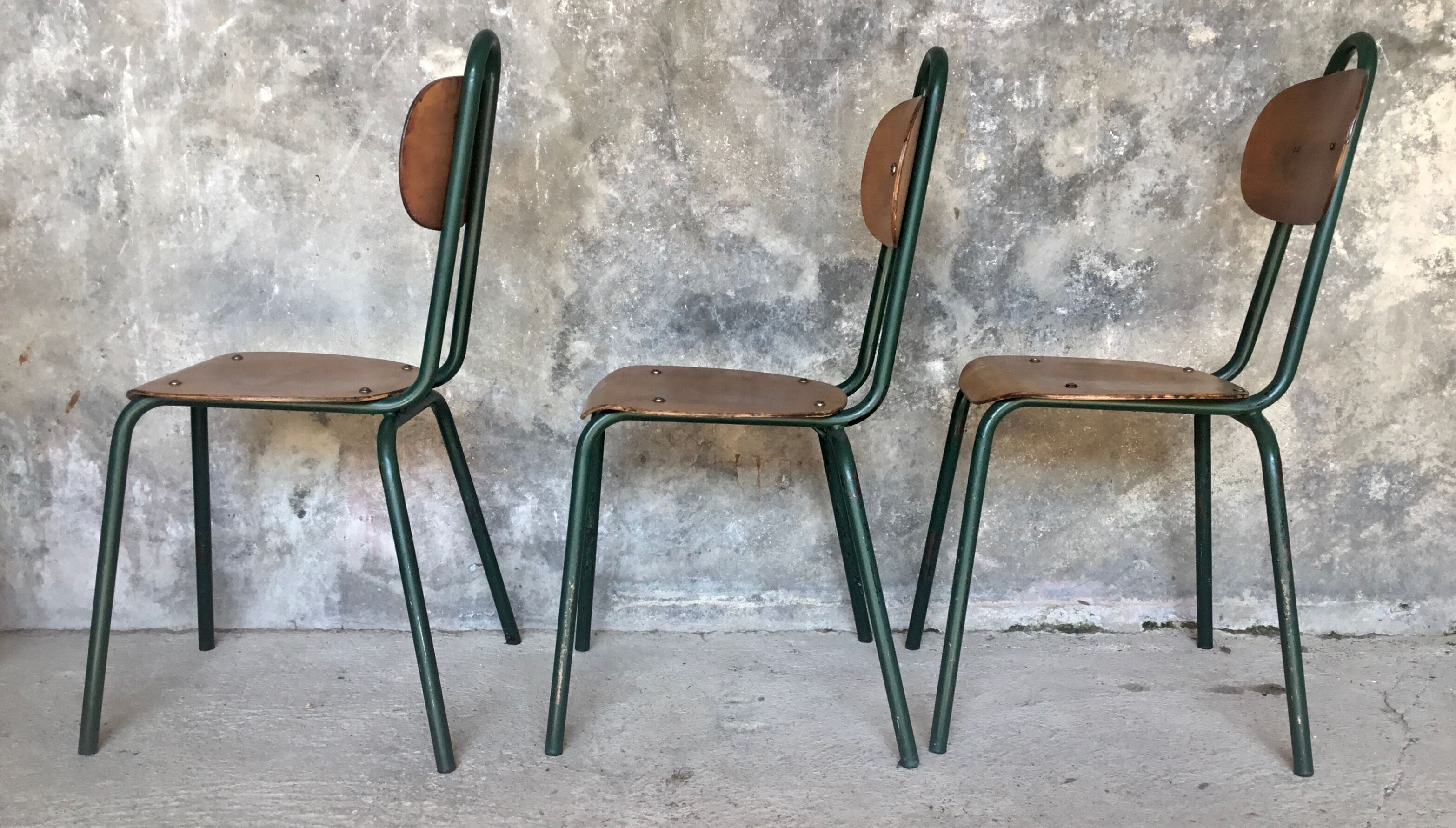 Trio of industrial tubular chairs - design 1960