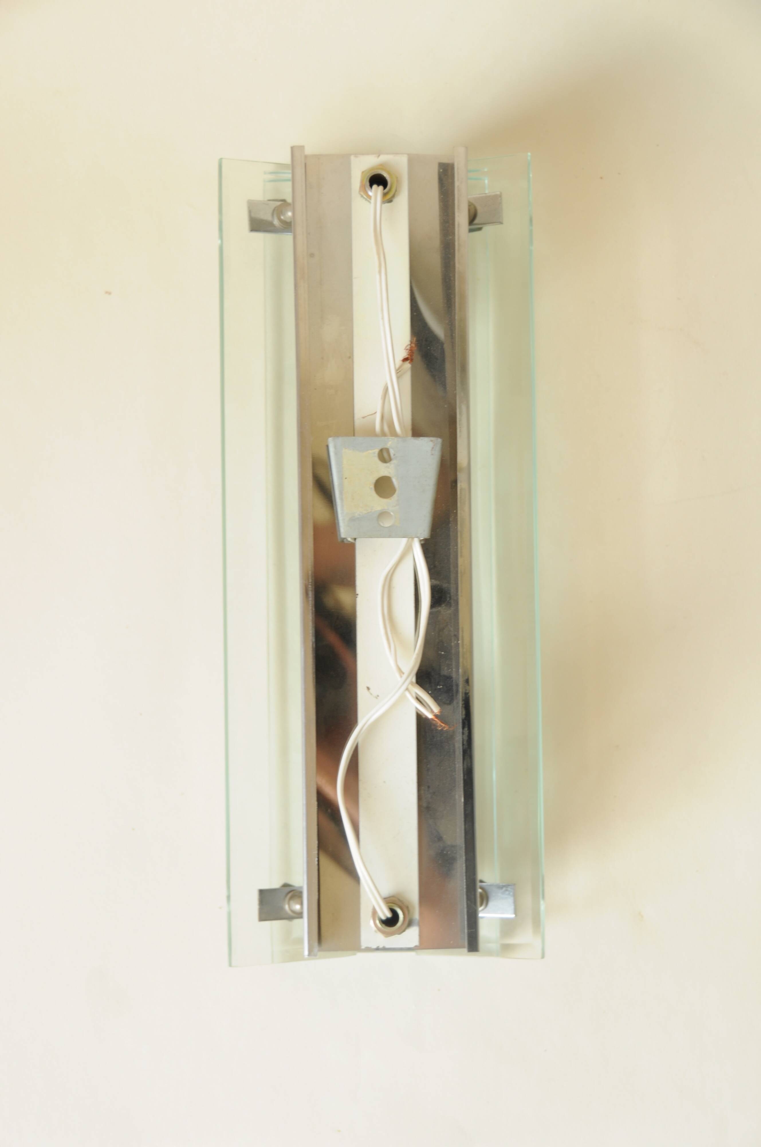 Pair of vintage glass and chrome wall sconces