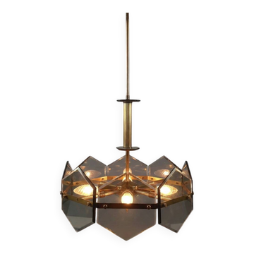 Lustre design Gino Paroldo Fontana Arte brass smoked glass modernist 1960