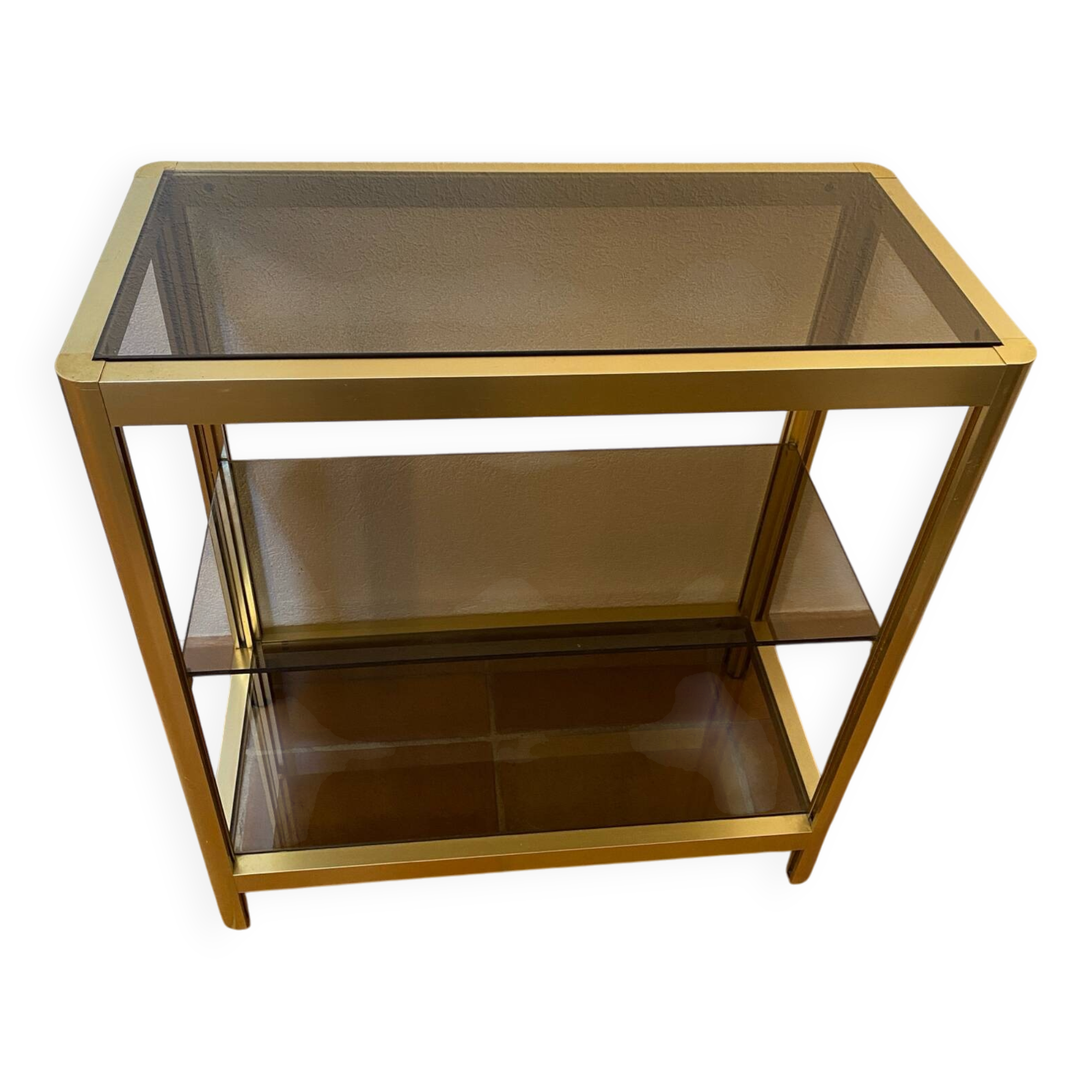 Regency style console table, in gilded metal and smoked glass
