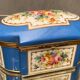 Domed porcelain box polychrome floral decoration on blue background brand Sèvres