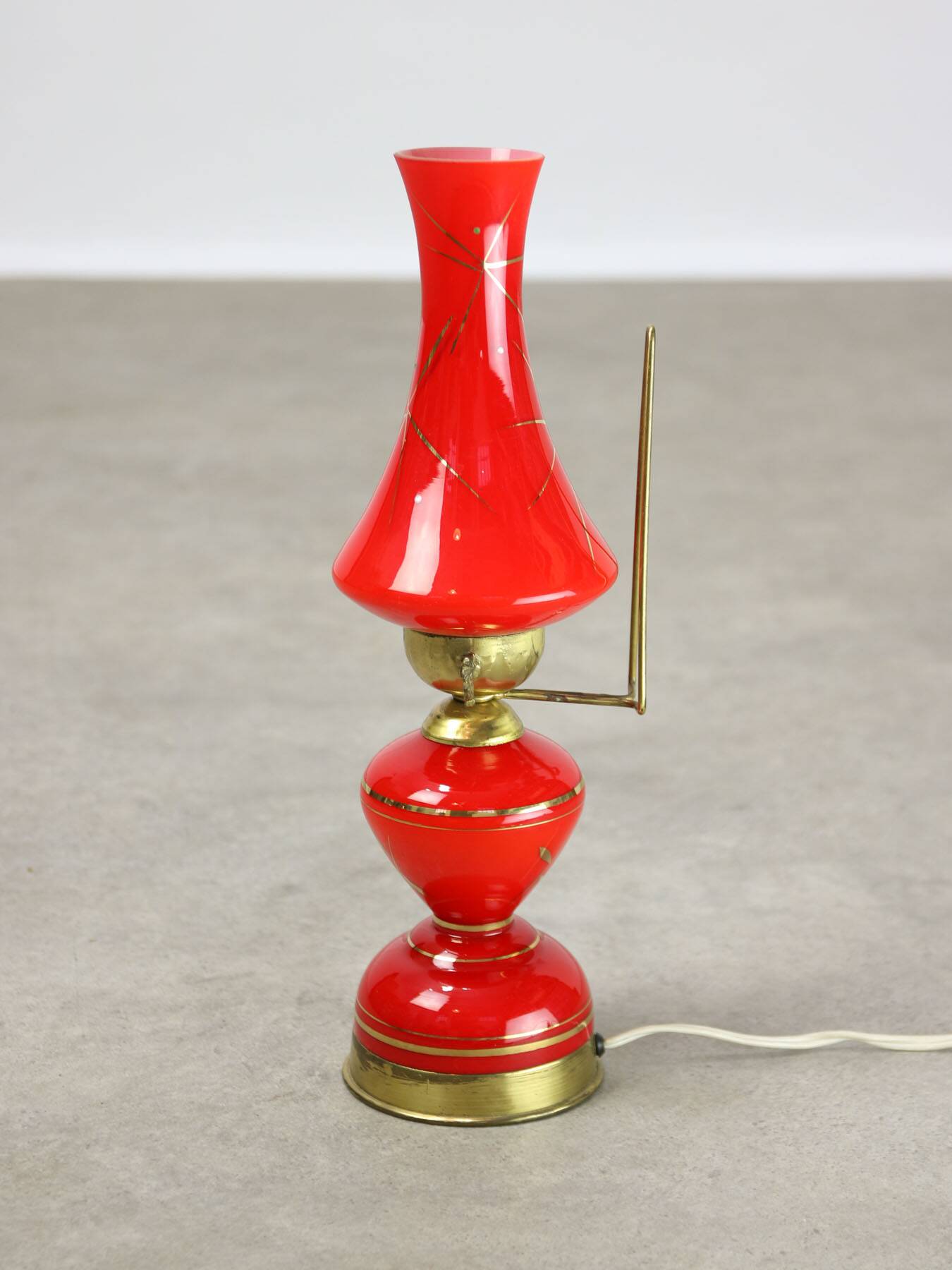 Mid-century Italian Red Glass and Brass Table / Wall Lamp