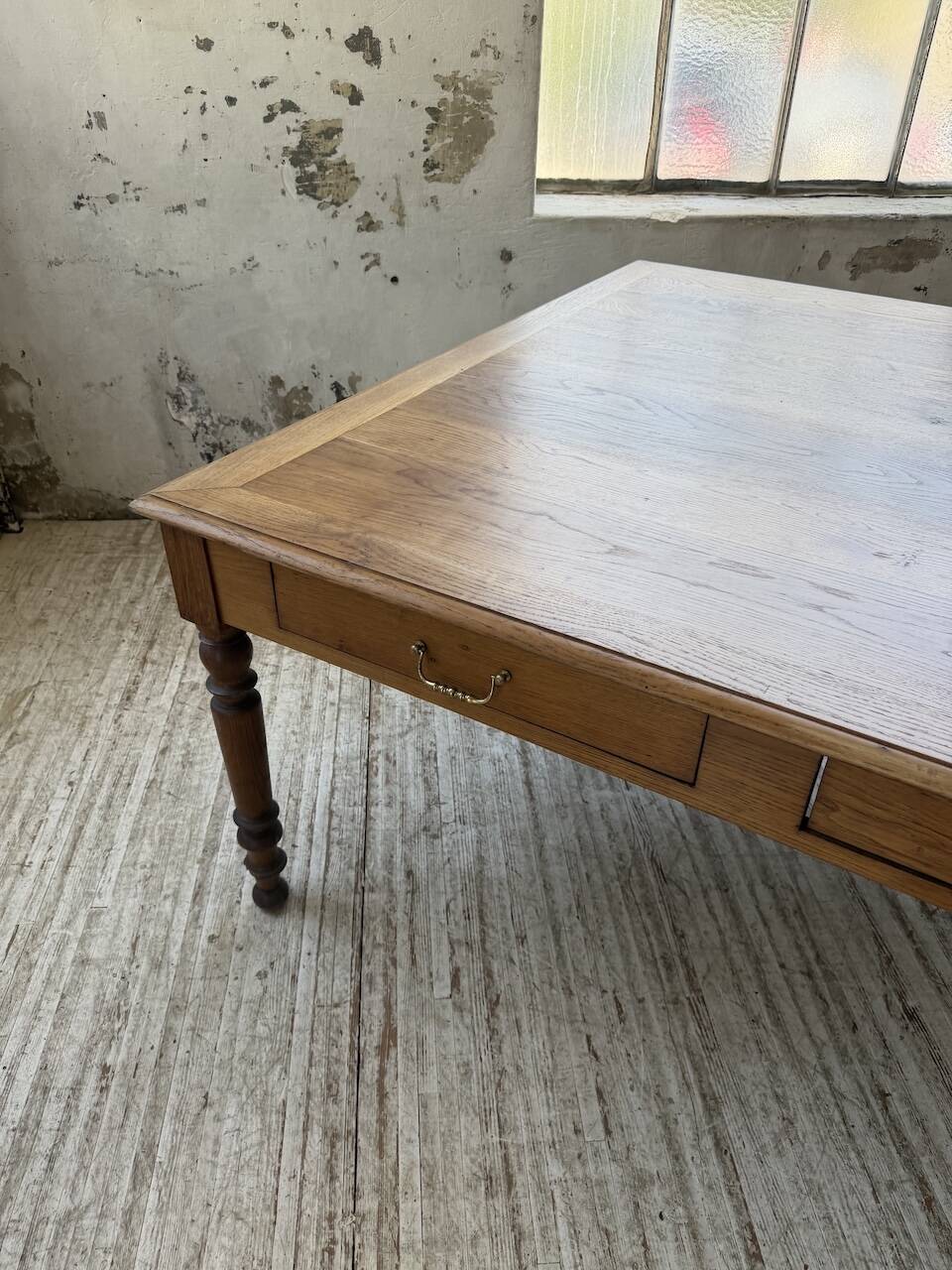 Grande table de ferme XL chêne « carrée » conférence 1950