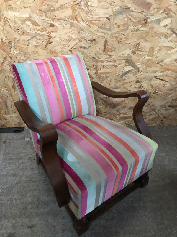 Ancien fauteuil bois accoudoirs courbés