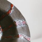 Brown Stoneware Bowl with Red Glaze Streaks, Partially Glazed-Vintage Italian Studio Ceramic, 1970s