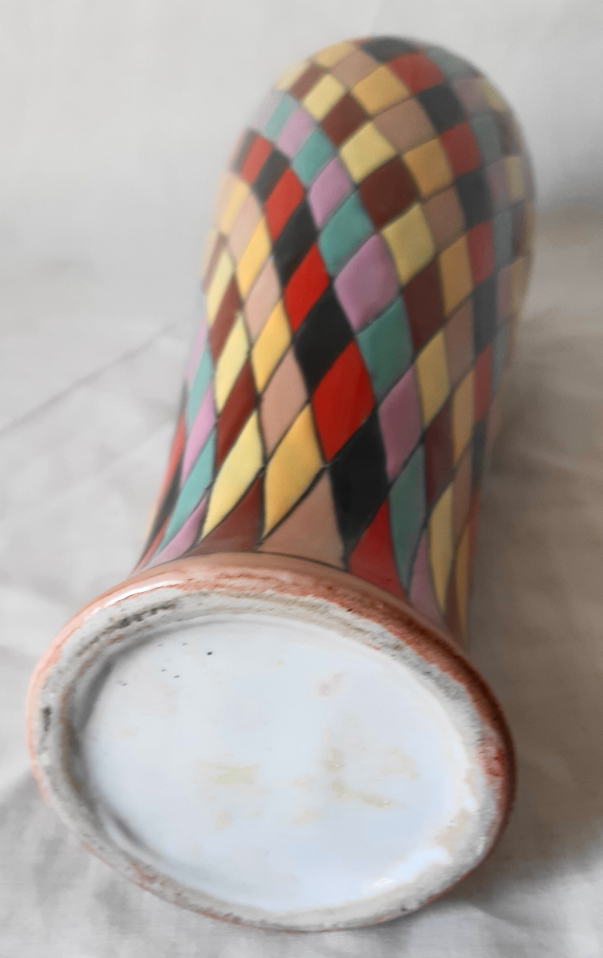 Italian ceramic vase with harlequin decor from the 50s