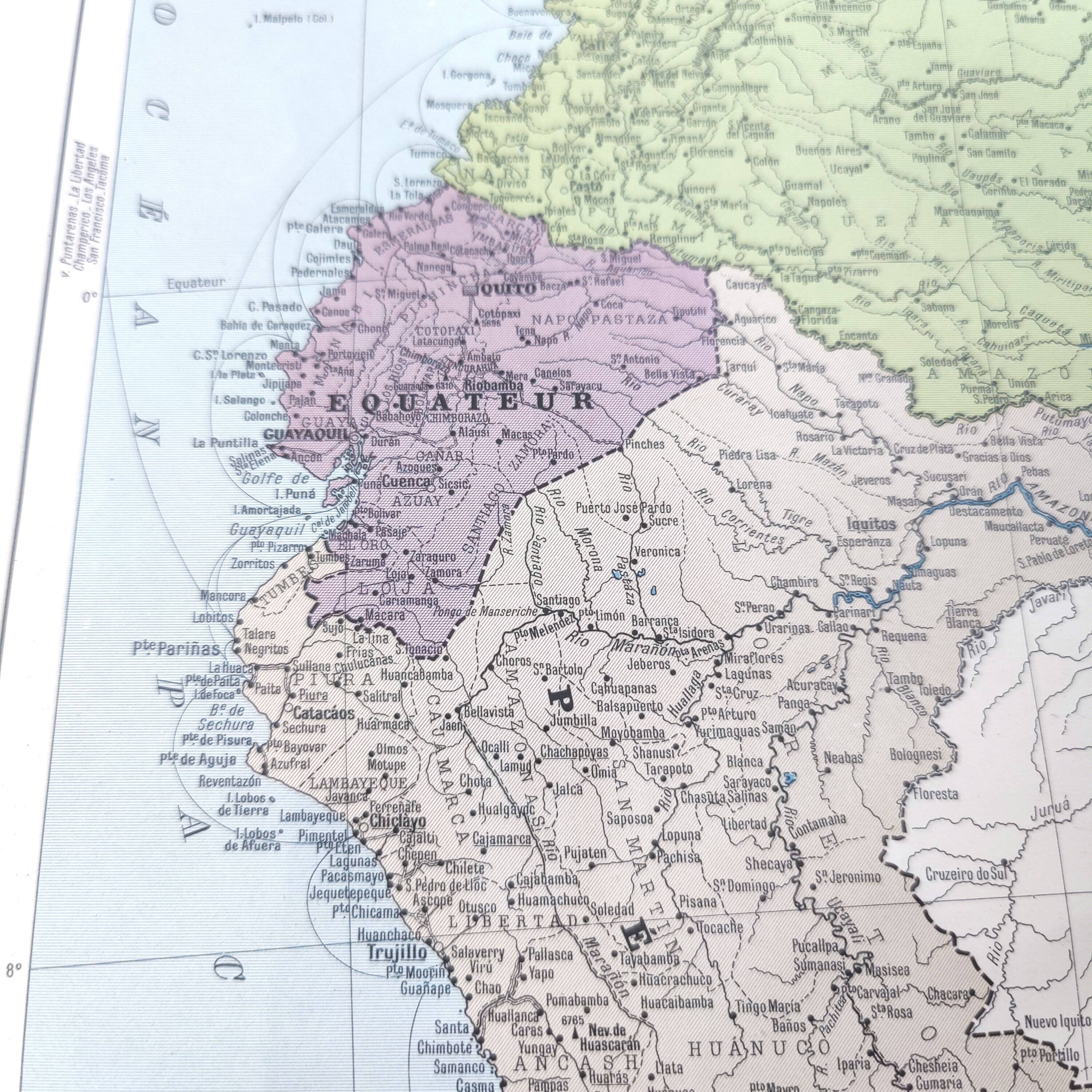 Vintage map Colombia Venezuela Ecuador Guyanas 43x43cm from 1950