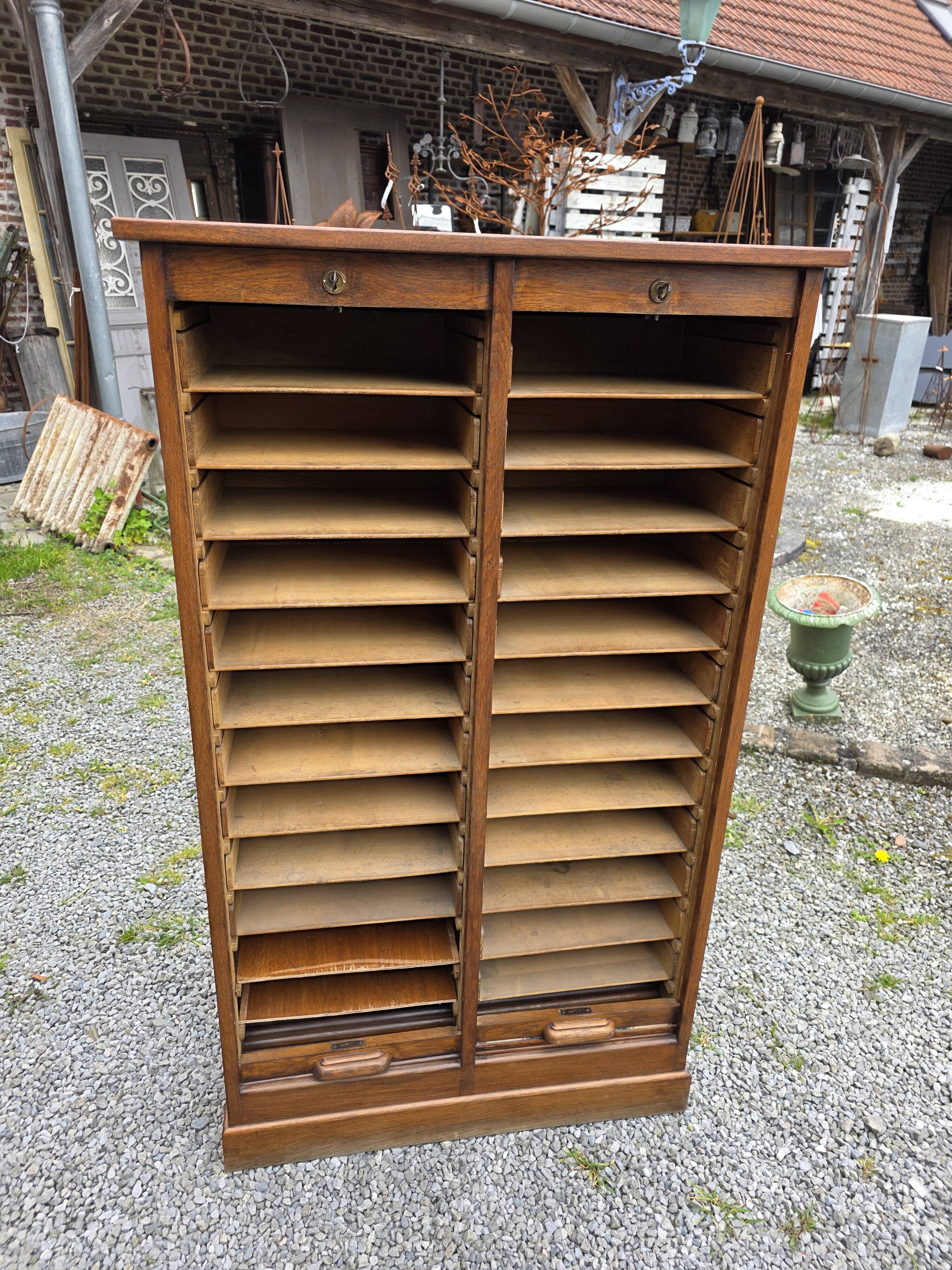 Antique double curtain cabinet in oak (internal drawers)