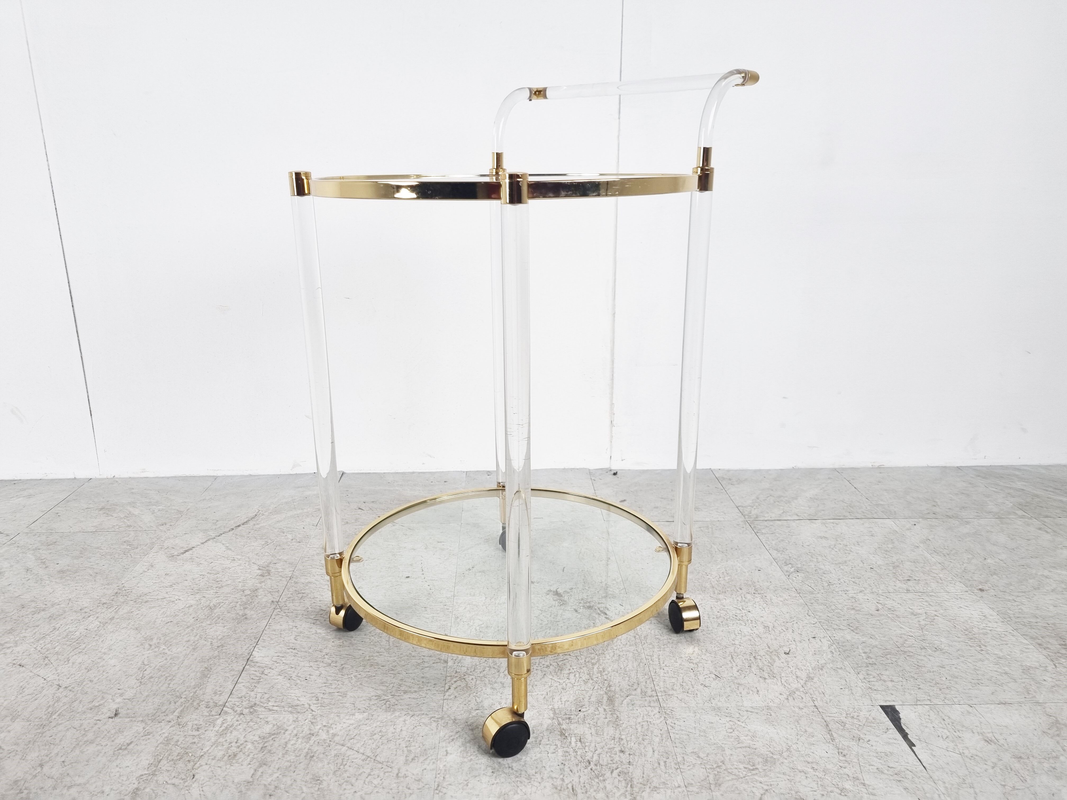 Brass and lucite drinks trolley, 1970s