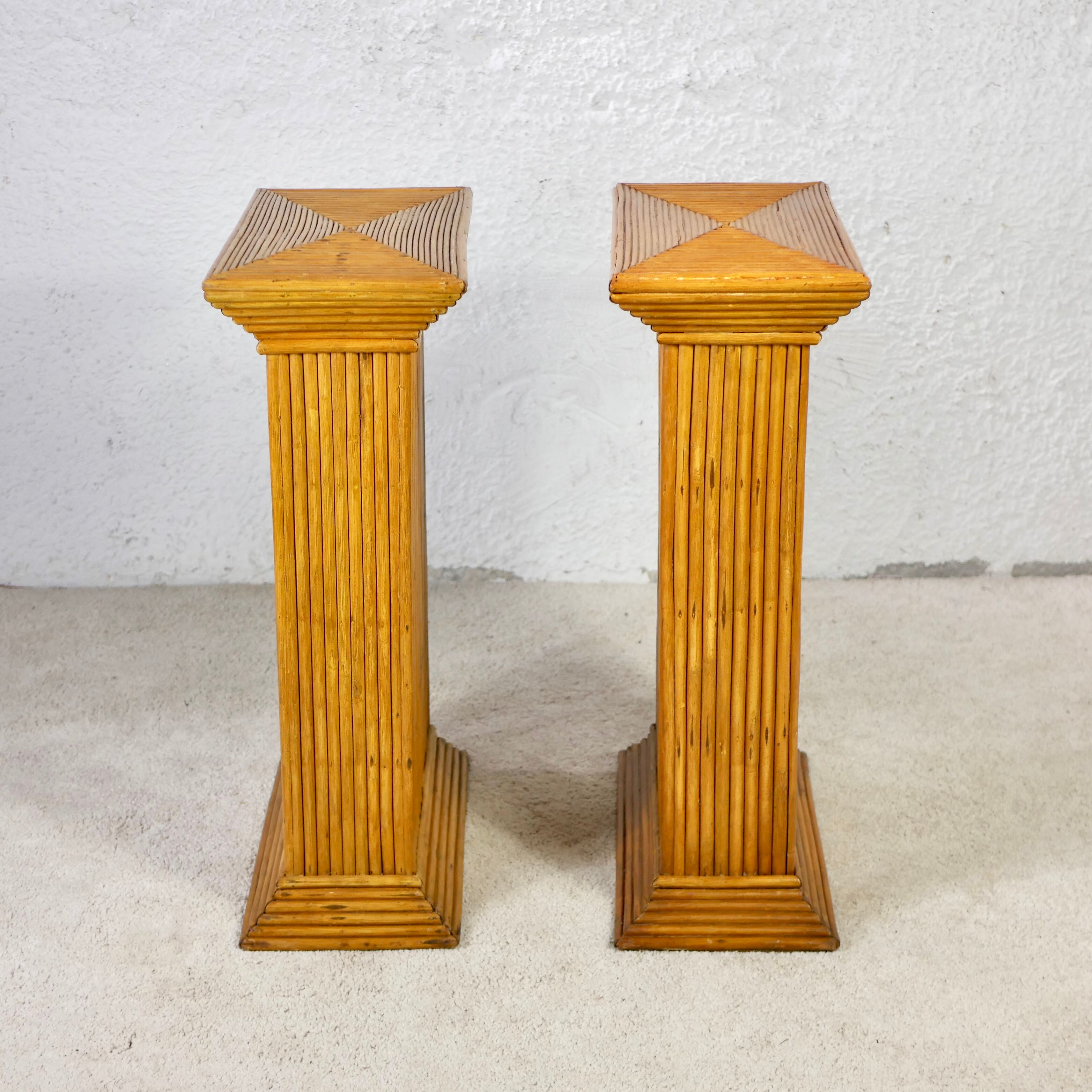 Pair of rattan pedestals 60s