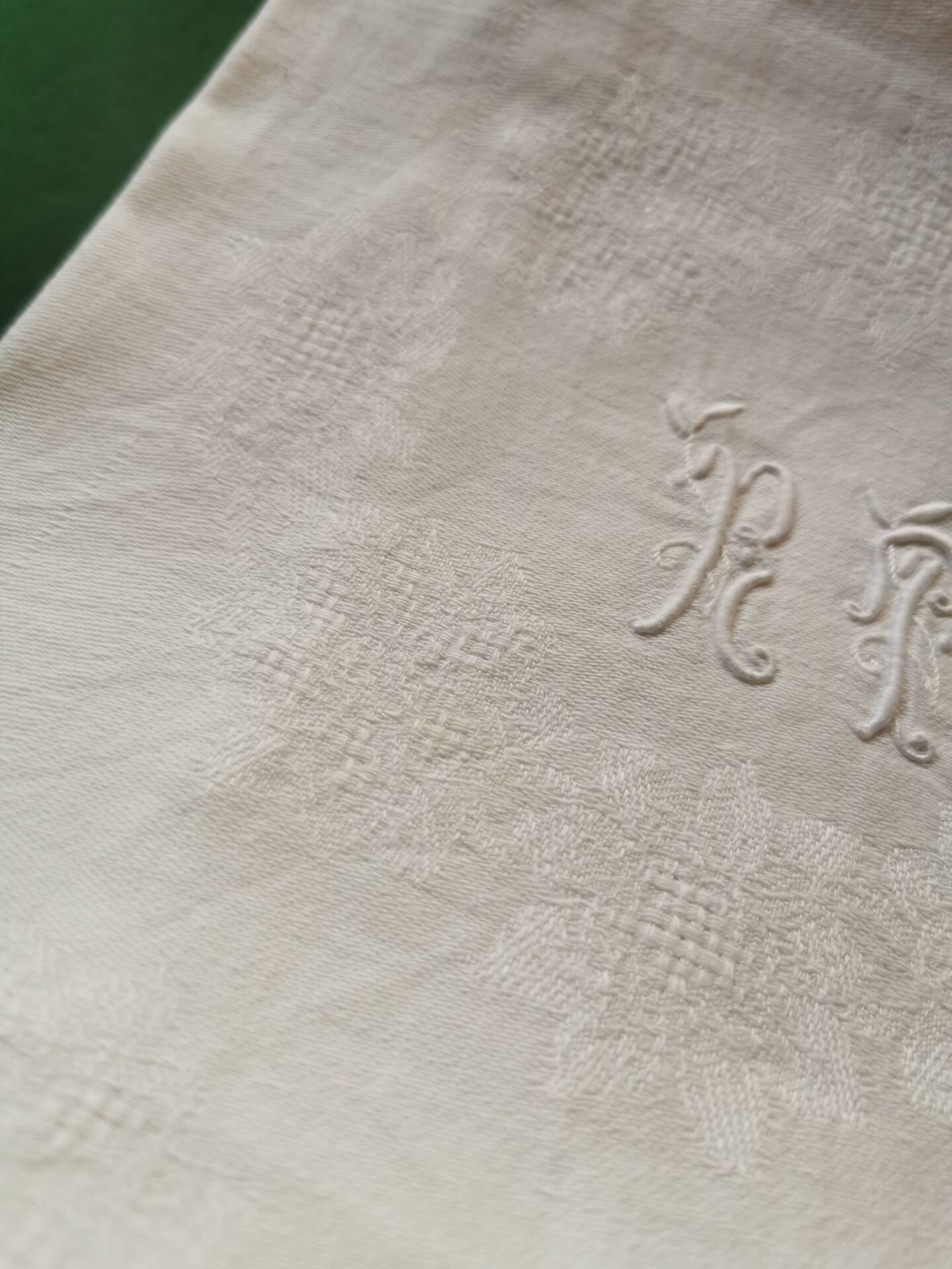 10 old damask linen napkins with monogram