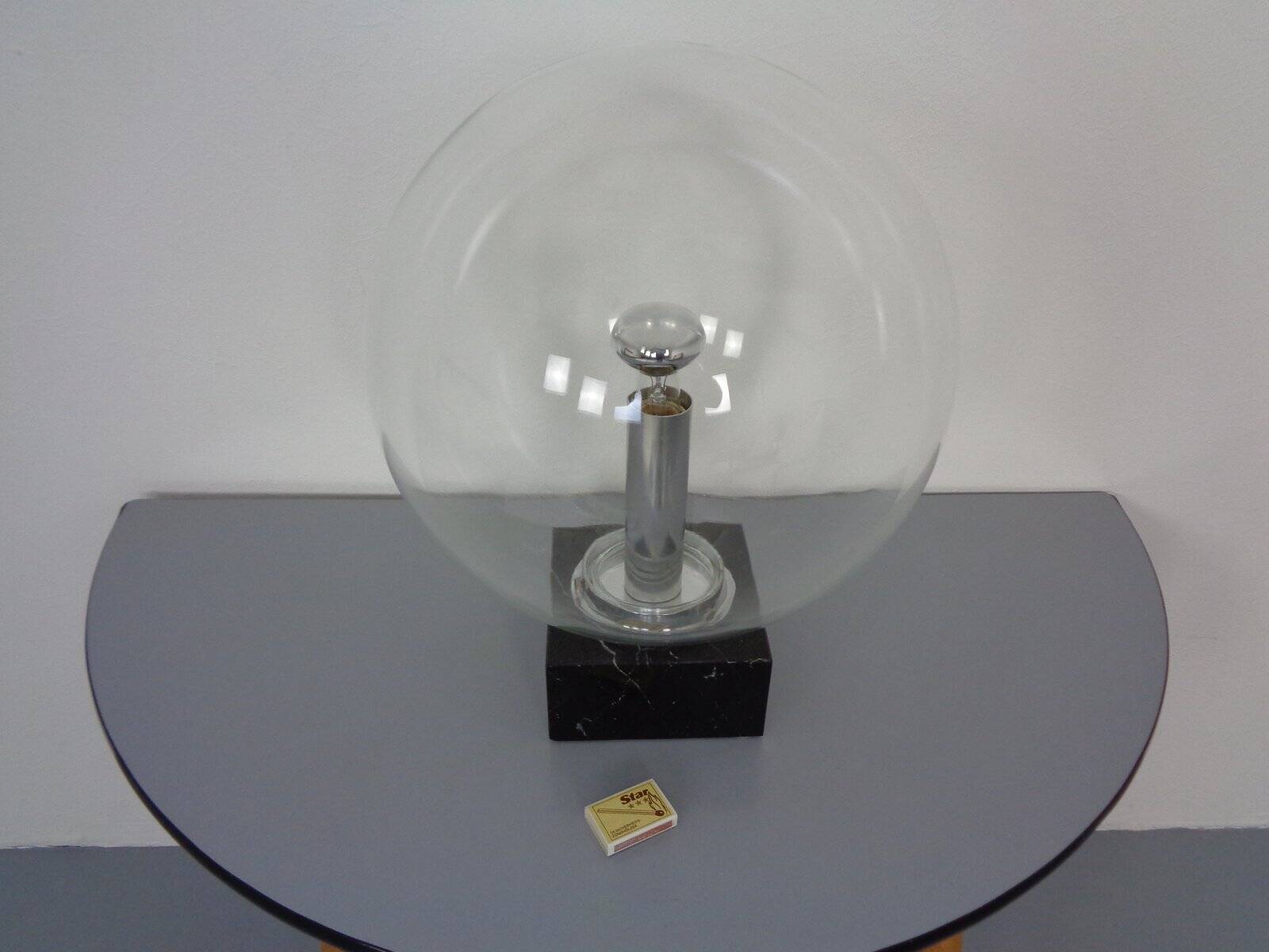Large Glass Globe & Marble Table Lamp from Erco, 1960s