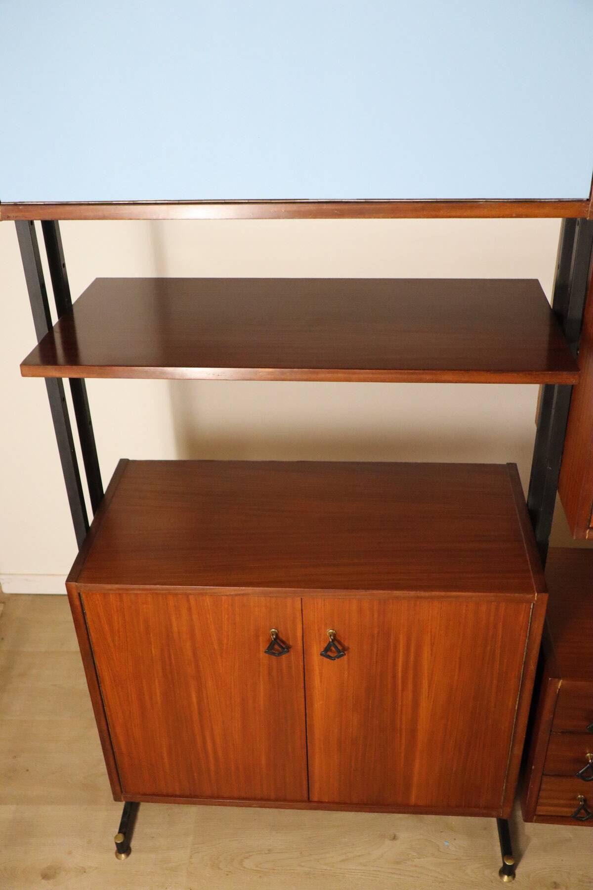 Vintage Italian bookcase in wood and metal, 1960