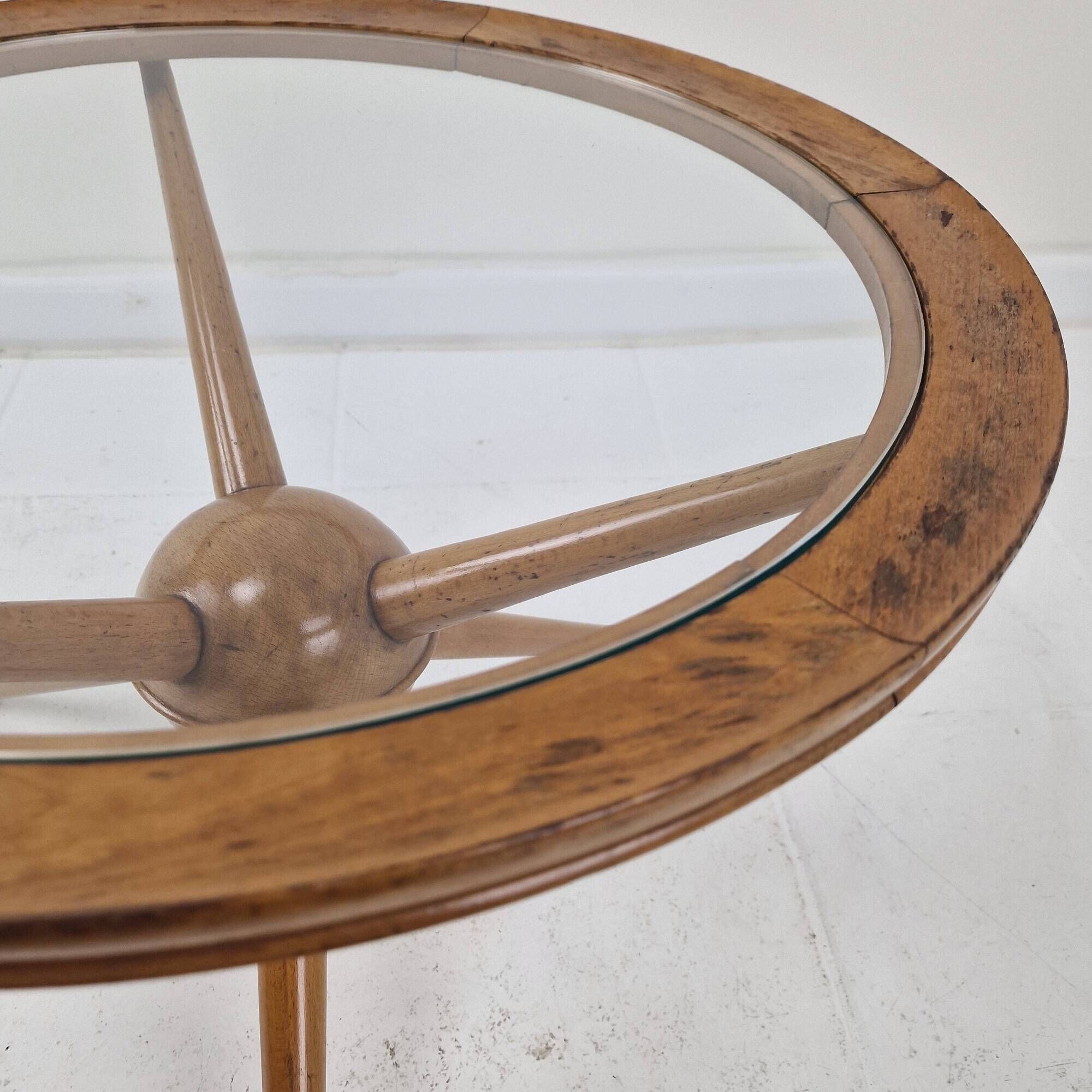 Tripod Table in Wood and Glass Attributed to Cesare Lacca, Italy, 1950s