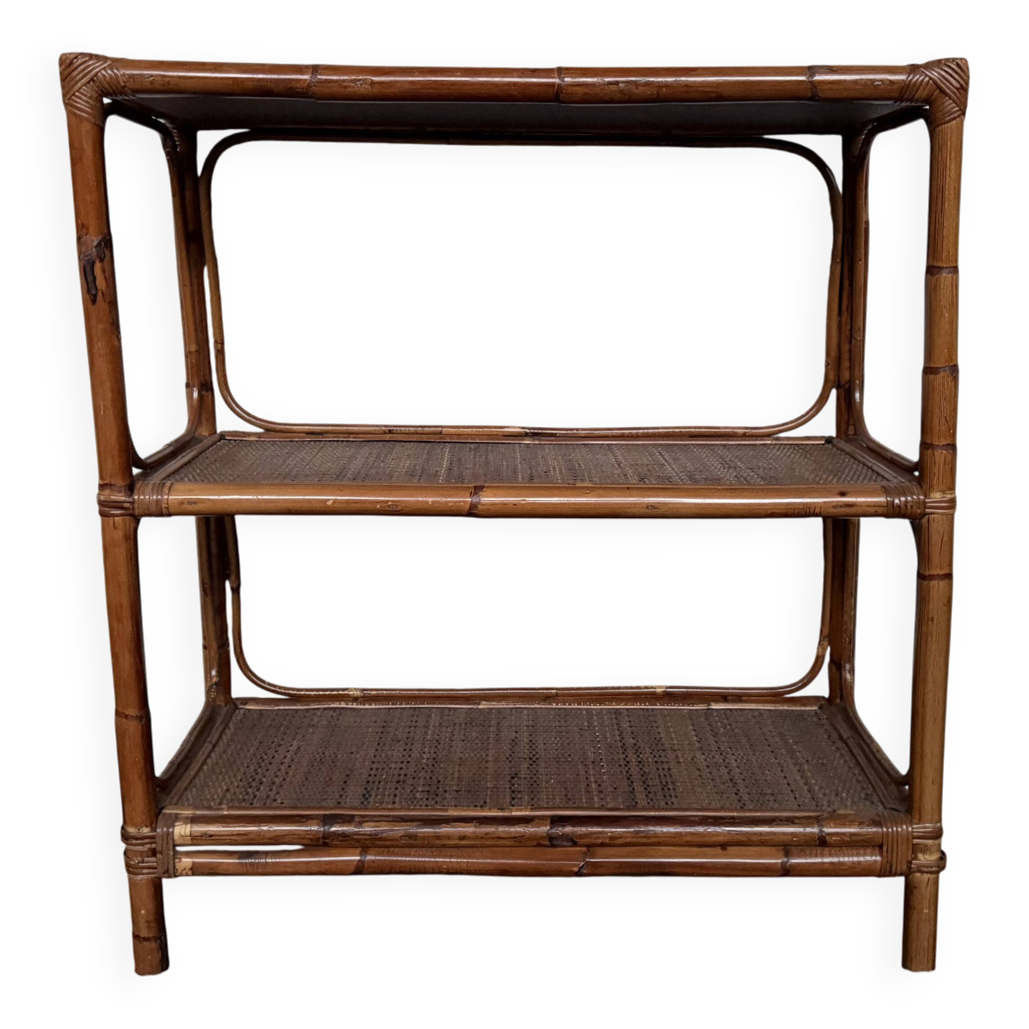 Vintage rattan bamboo wicker bookshelf