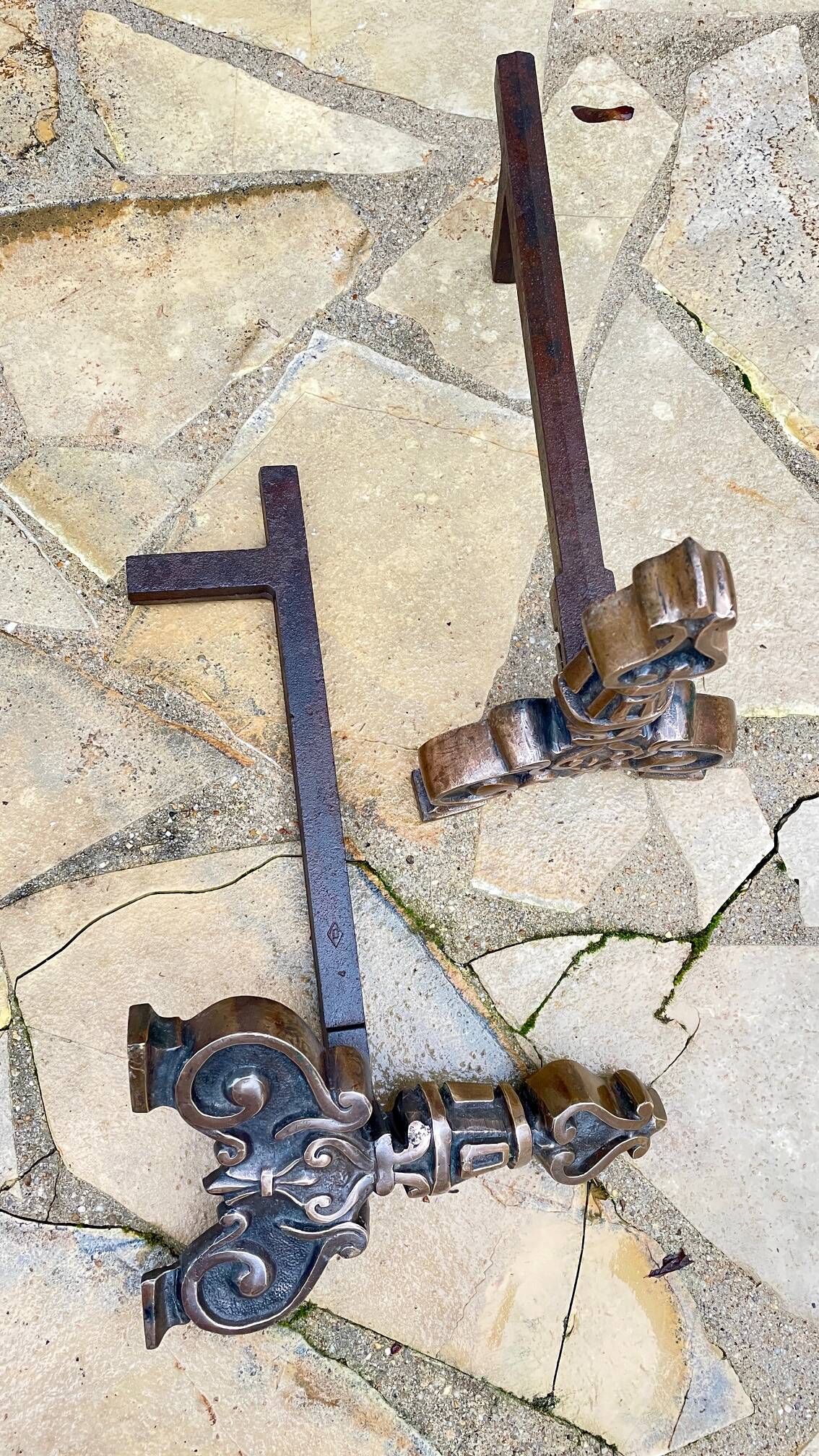 Paire de CHENETS Laiton Massif VINTAGE