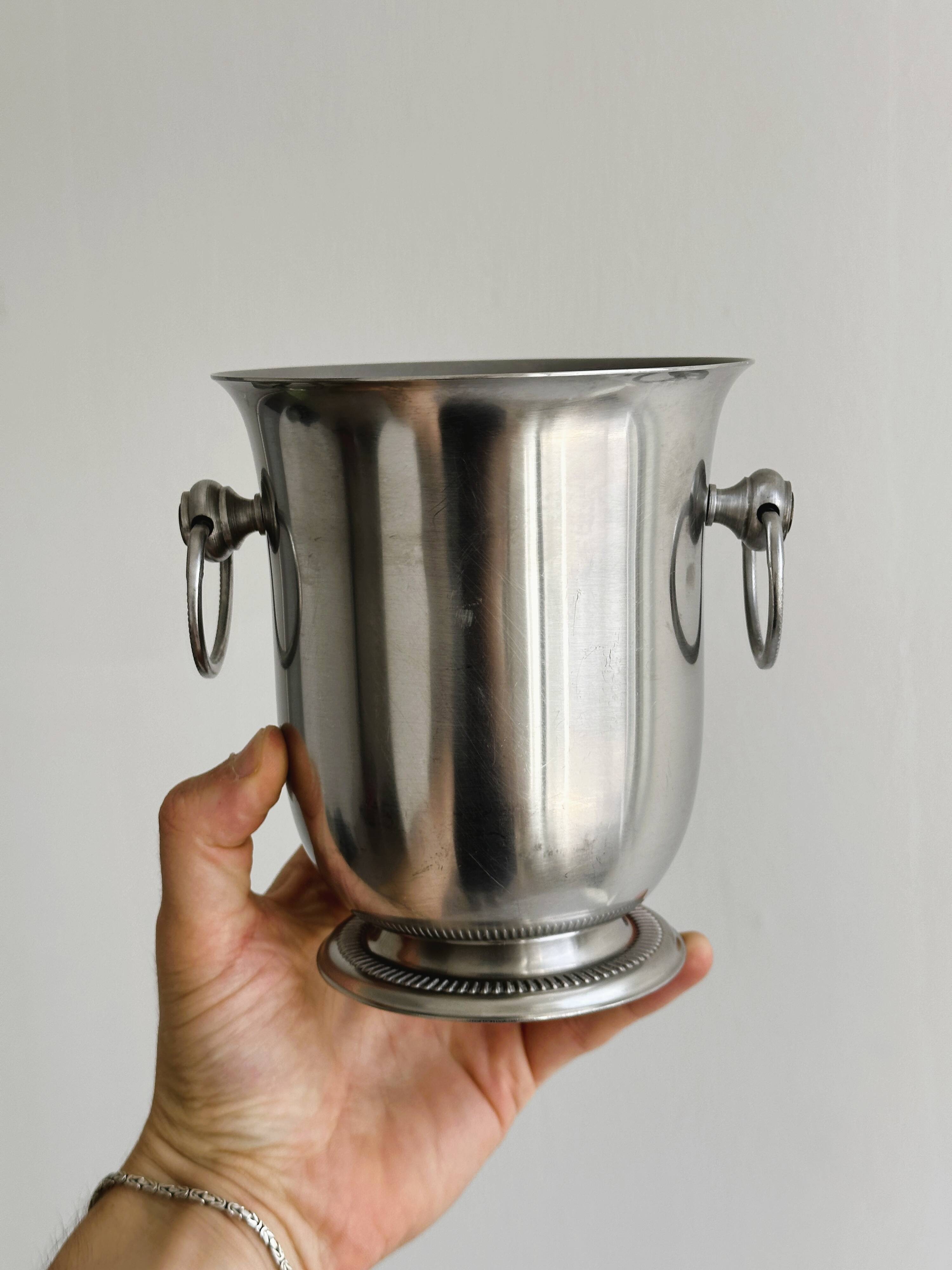 small matte silver metal ice bucket