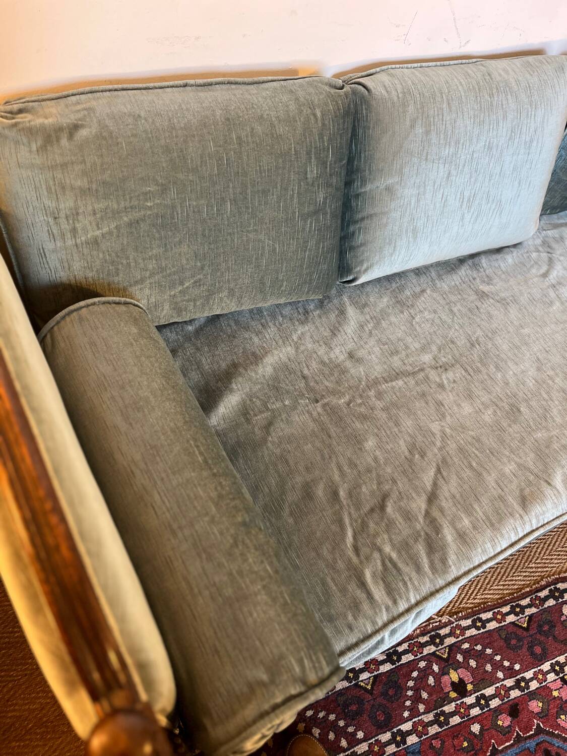 Vintage Louis XVI style blue velvet sofa