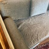 Vintage Louis XVI style blue velvet sofa