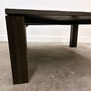 French 1970s slate & solid oak coffee table — textural slate slab, sculptural presence