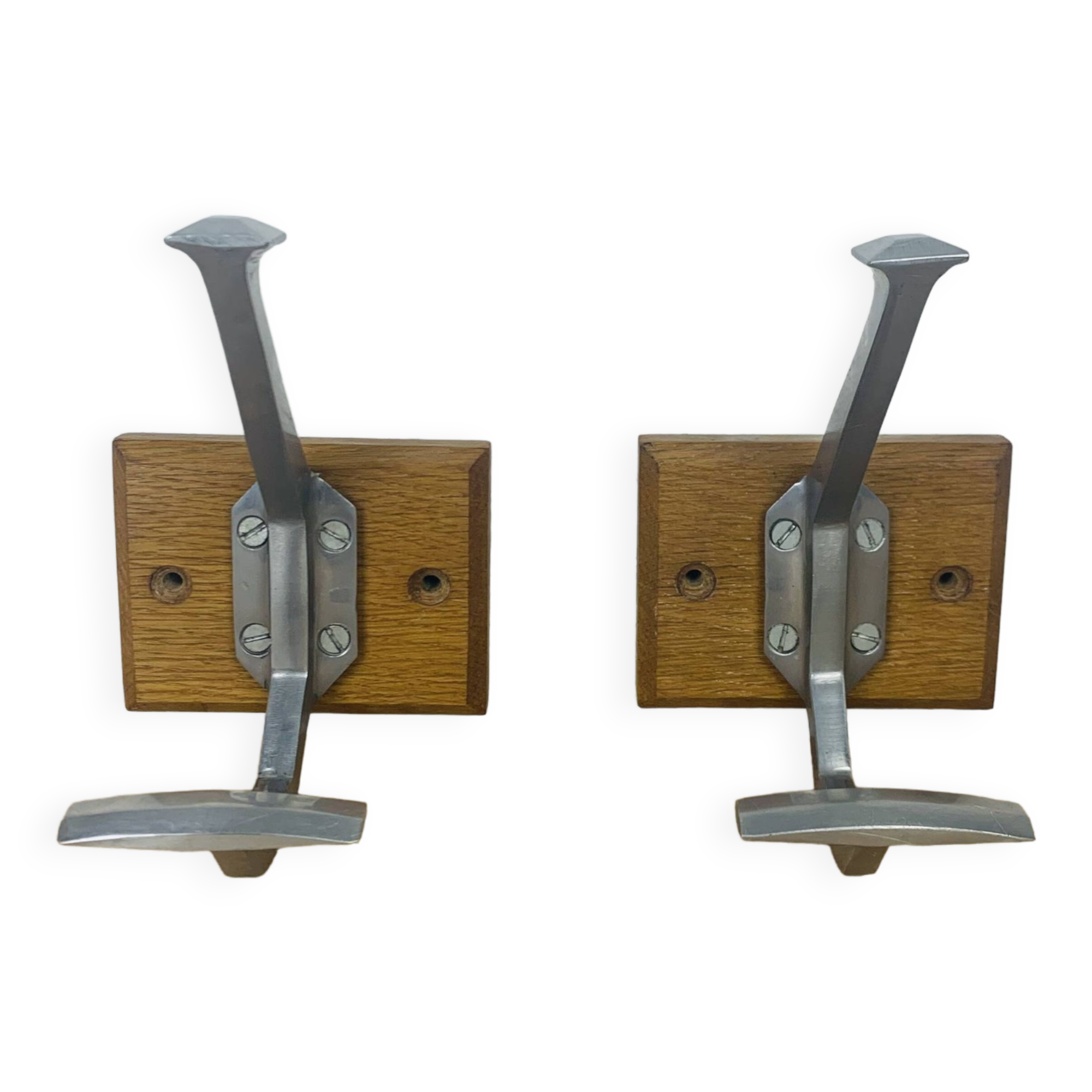 Pair of vintage aluminum coat hooks