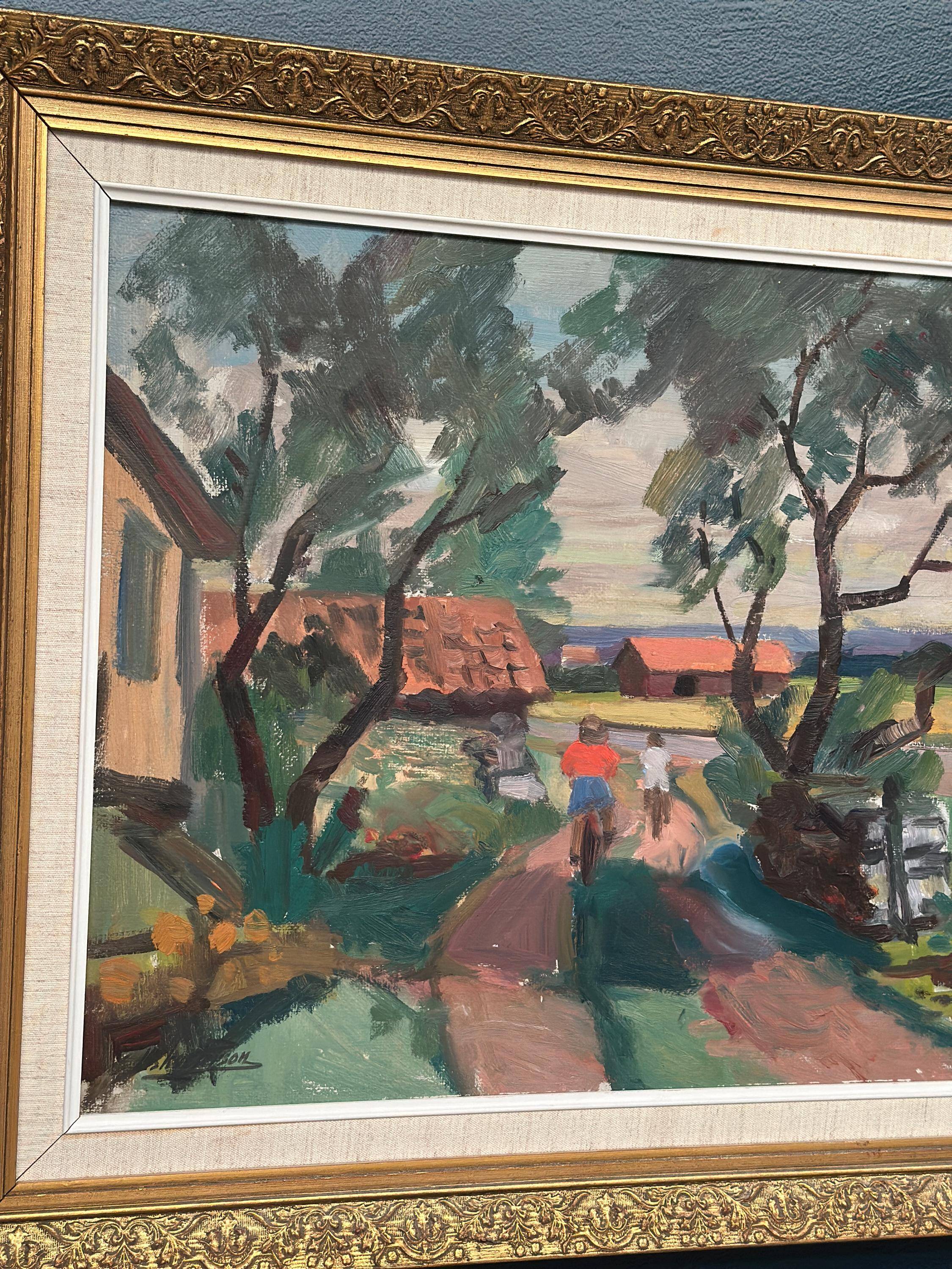 Original Mid Century Swedish Oil On Panel – “On Bicycle” By Oskar Person – Signed – Vintage & Framed