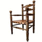 Rustic french farm chair, leather seat ca 1930s-1950s