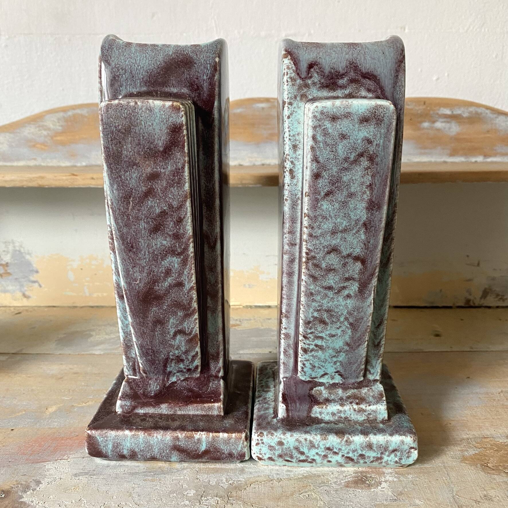 Pair of Art Deco vases in glazed ceramic