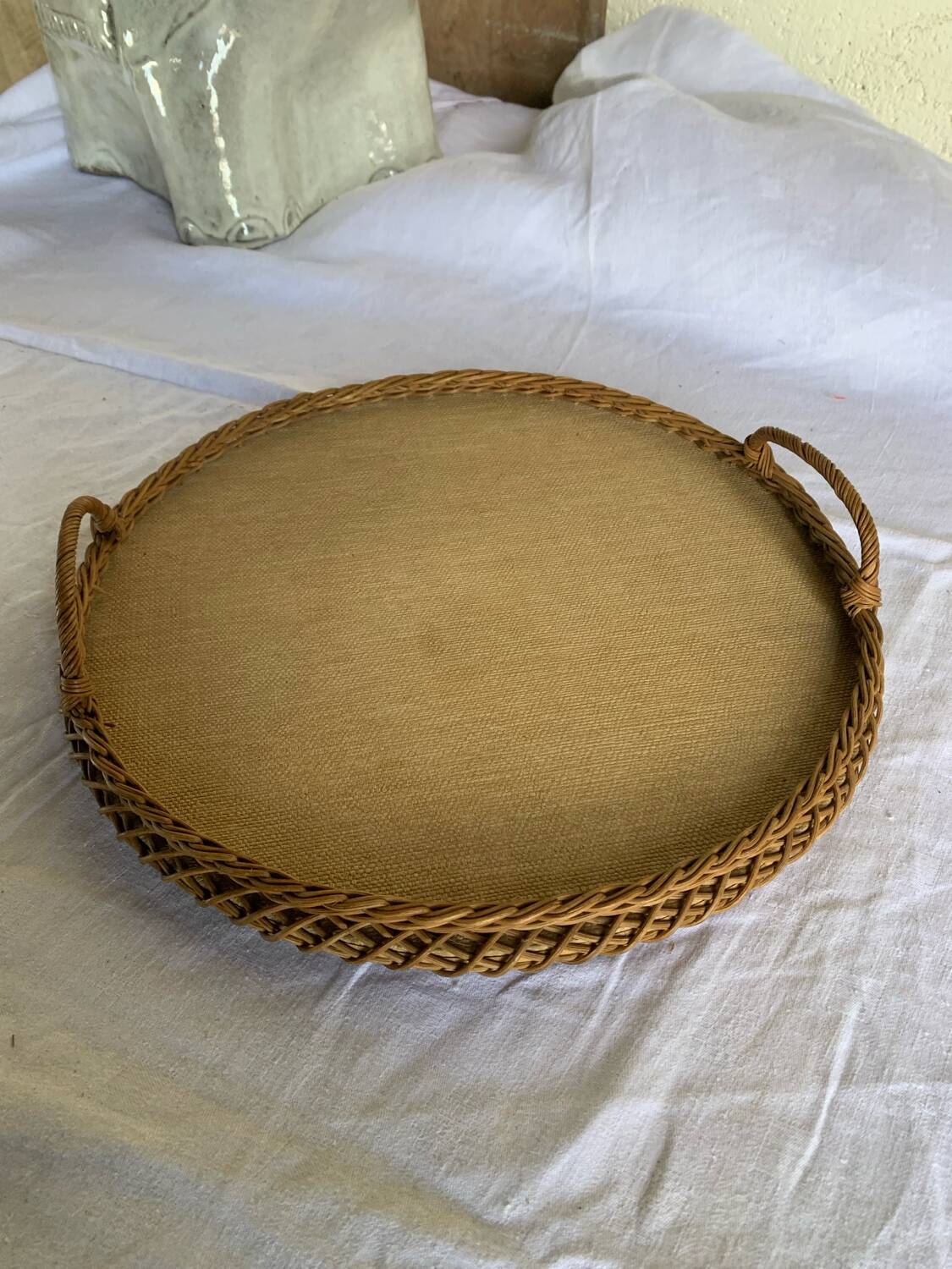 Woven wicker serving tray - 1970s