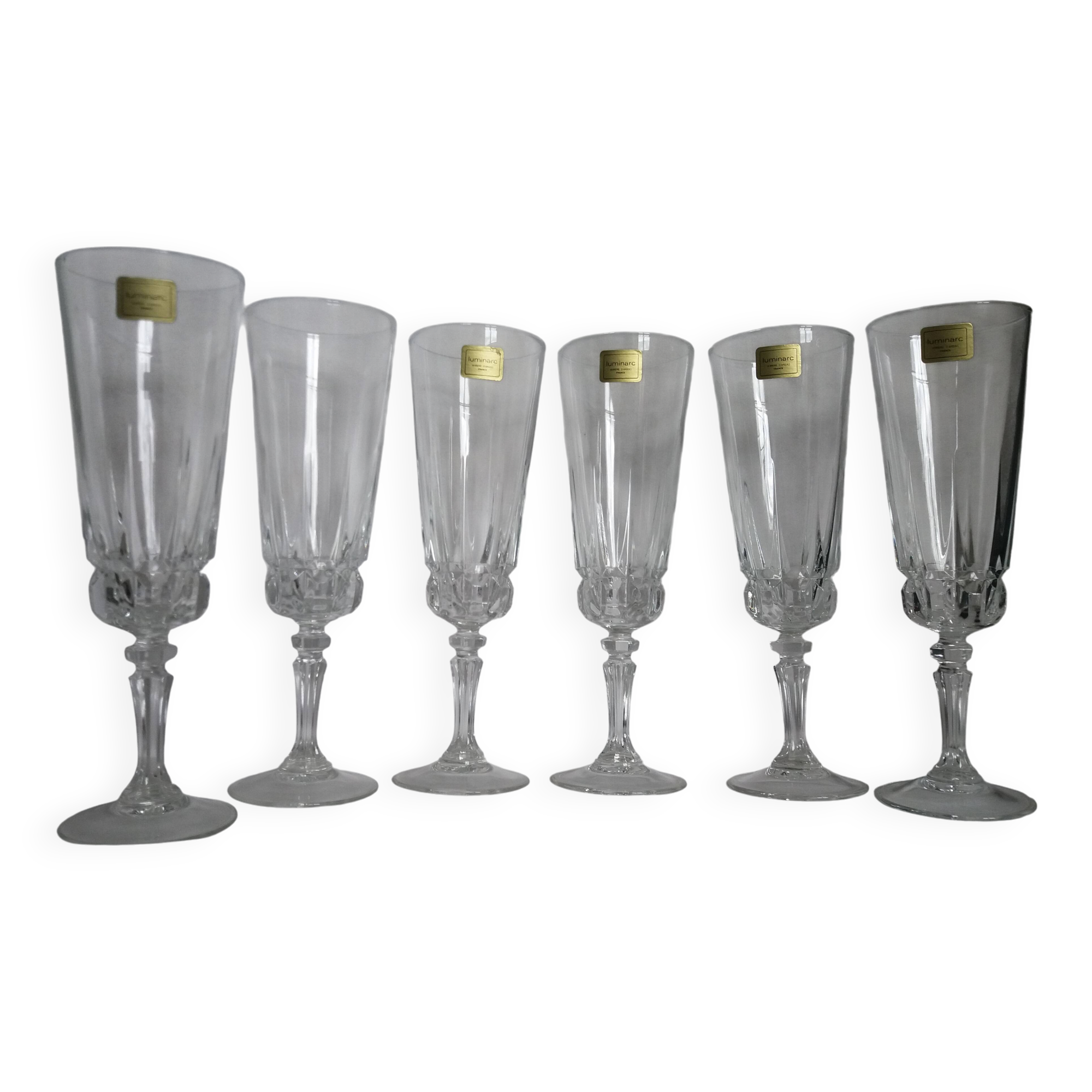 Set of 6 Luminarc champagne flutes from Arques glassworks