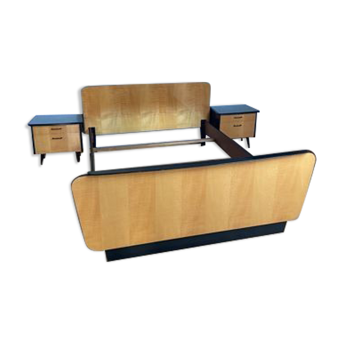 Bed frame set 140 X 190 and 2 lacquered bedside tables