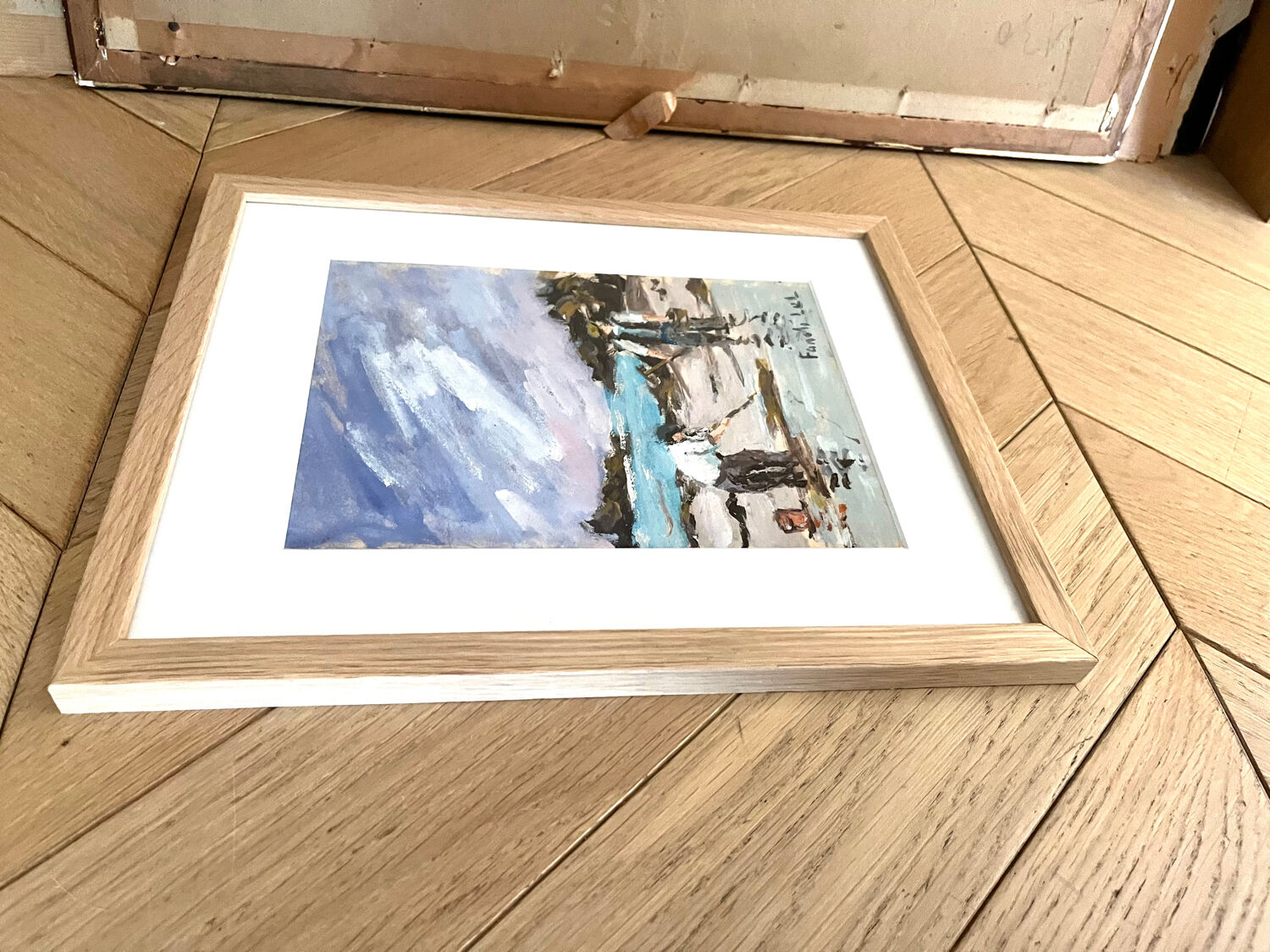 Pêche à pieds à Saint Lunaire, gouache sur crying signée Fanch Lel