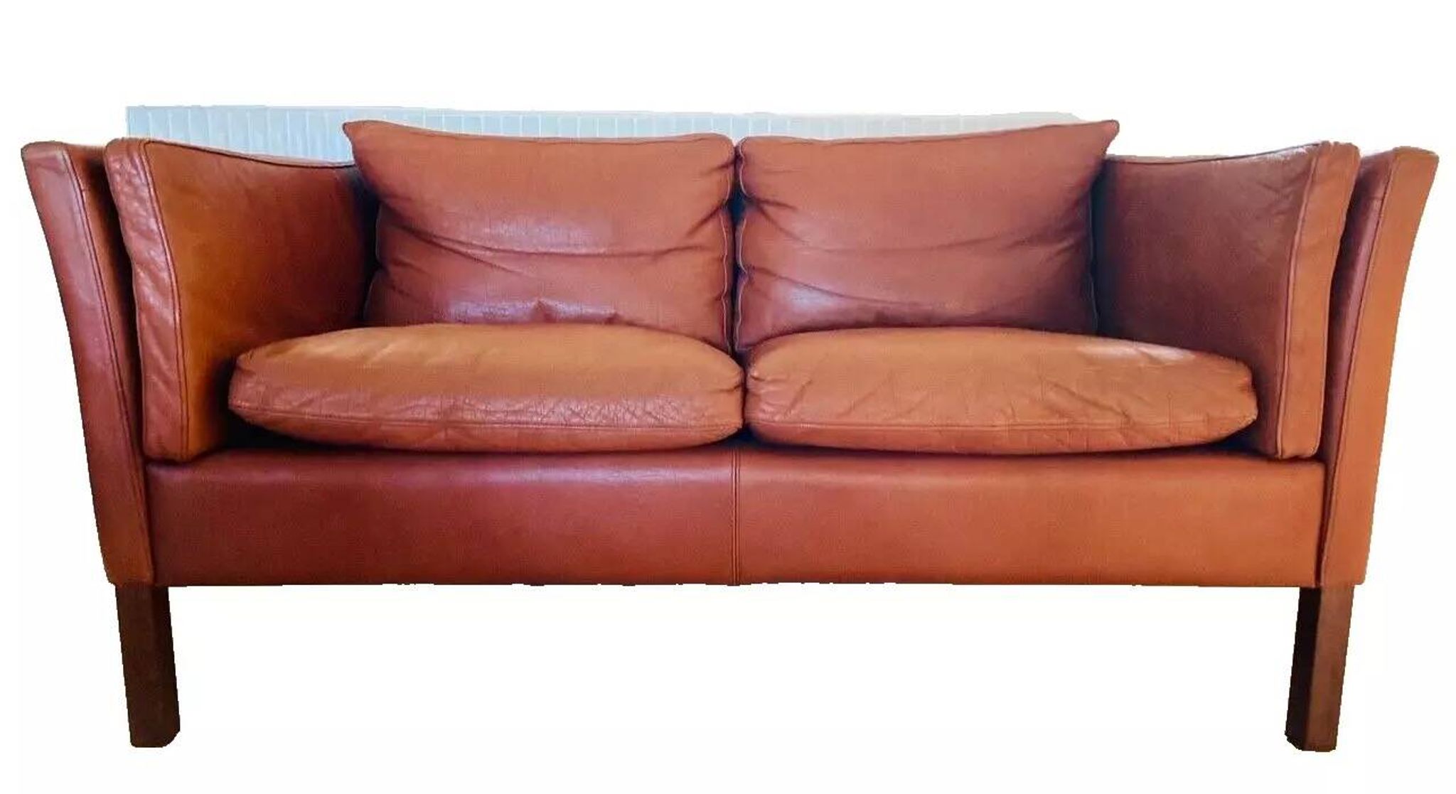 Vintage danish mid century  cognac leather 2 seater stouby sofa