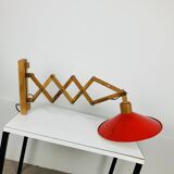 SCE 60s accordion wall light, wood and red reflector
