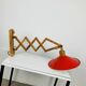 SCE 60s accordion wall light, wood and red reflector