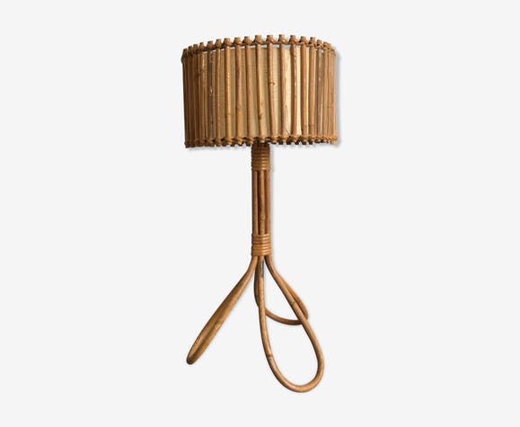Vintage rattan tripod lamp
