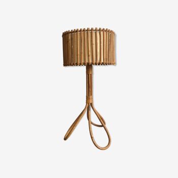 Vintage rattan tripod lamp