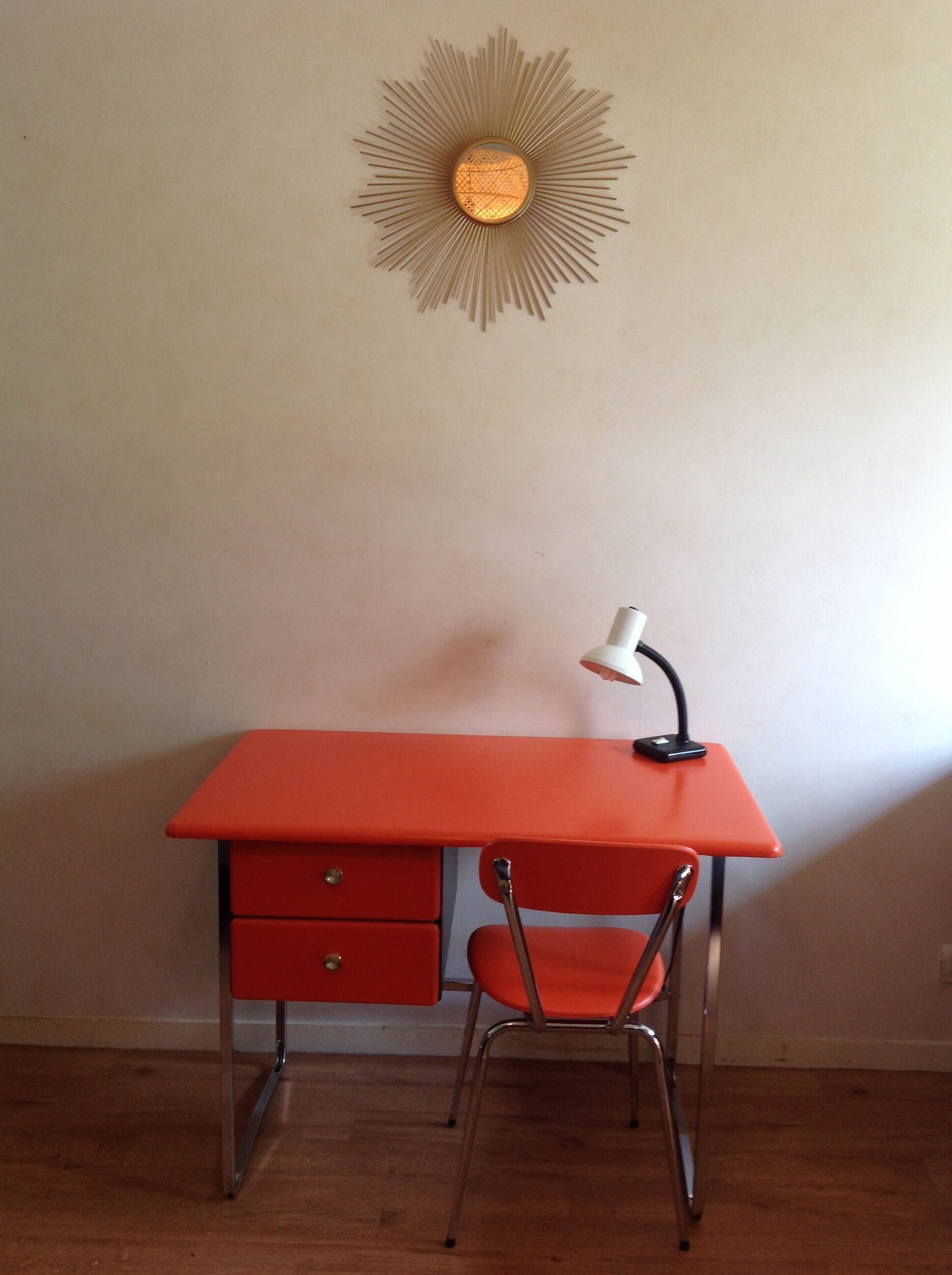 Pop orange office leatherette and chrome with his vintage chair