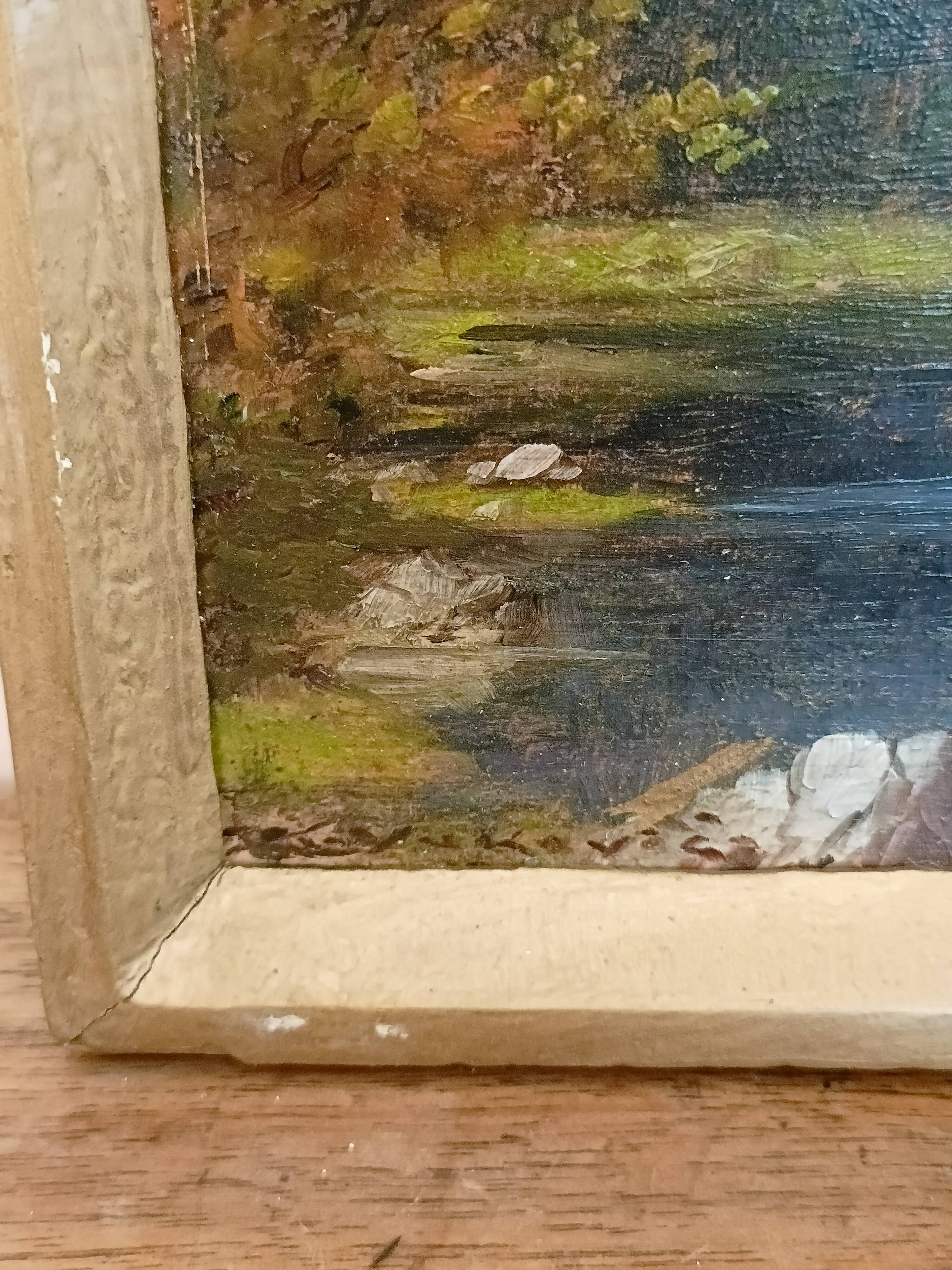 Oil on panel painting, signed K. Vukovic mountain and lake landscape