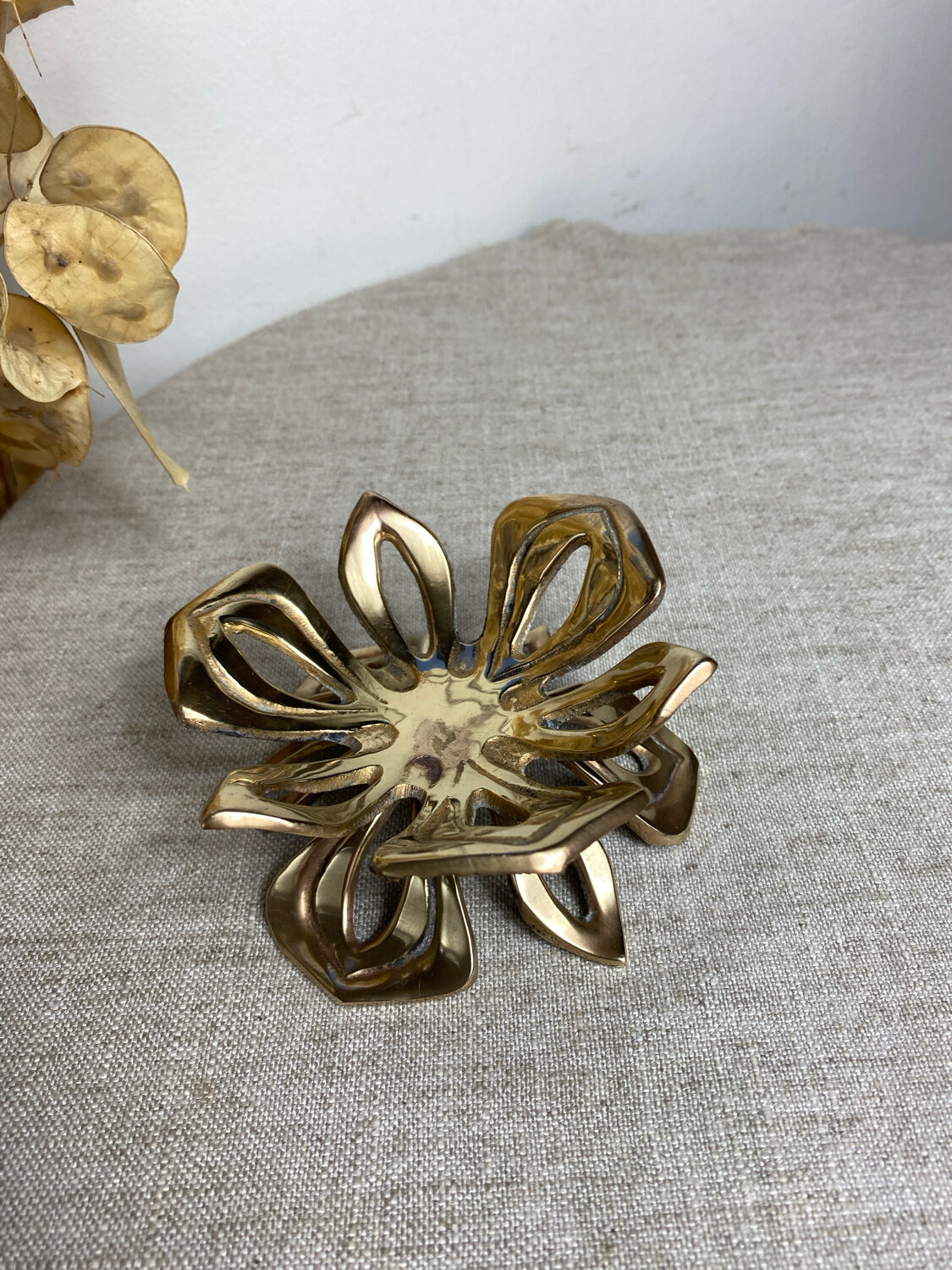 Solid brass water lily candle holder