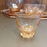 Aperitif set carafe tray and 6 glasses - thick pink glass - art deco