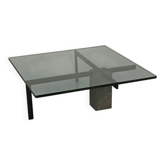Kw1 glass, metal and granite coffee table by hank kwint for metaform 1980s