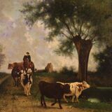 Antique Italian landscape painting signed and dated 1881