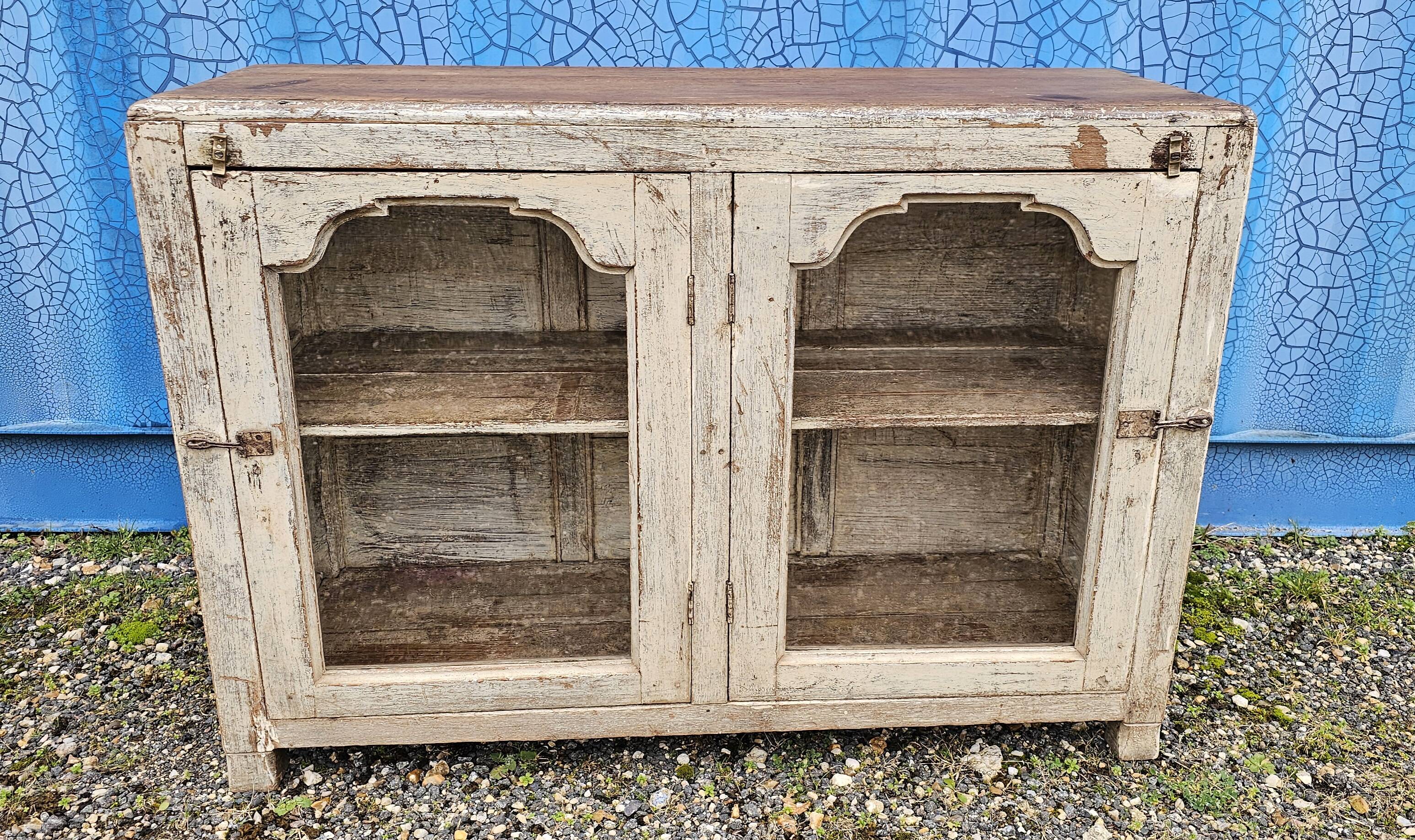Vintage glass-fronted teak sideboard