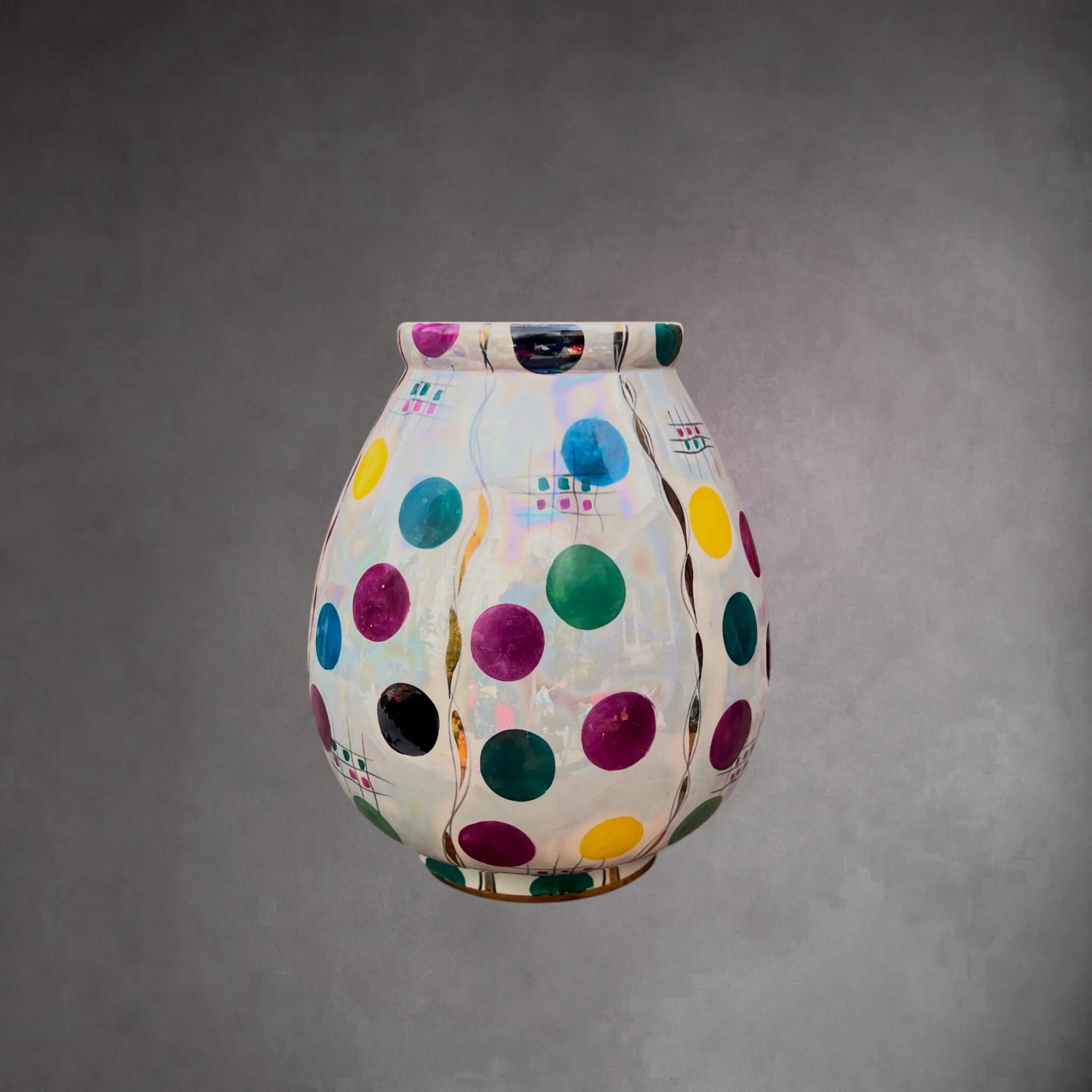 Vase Hubert Bequet Quaregnon en Faïence Nacrée Décor Confetti - Années 50-60